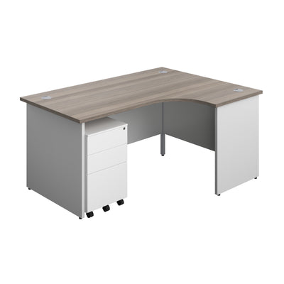 Aztec|Panel|Right Hand|Radial Desk with 3 Drawer White Steel Mobile Pedestal|1600x1200|White