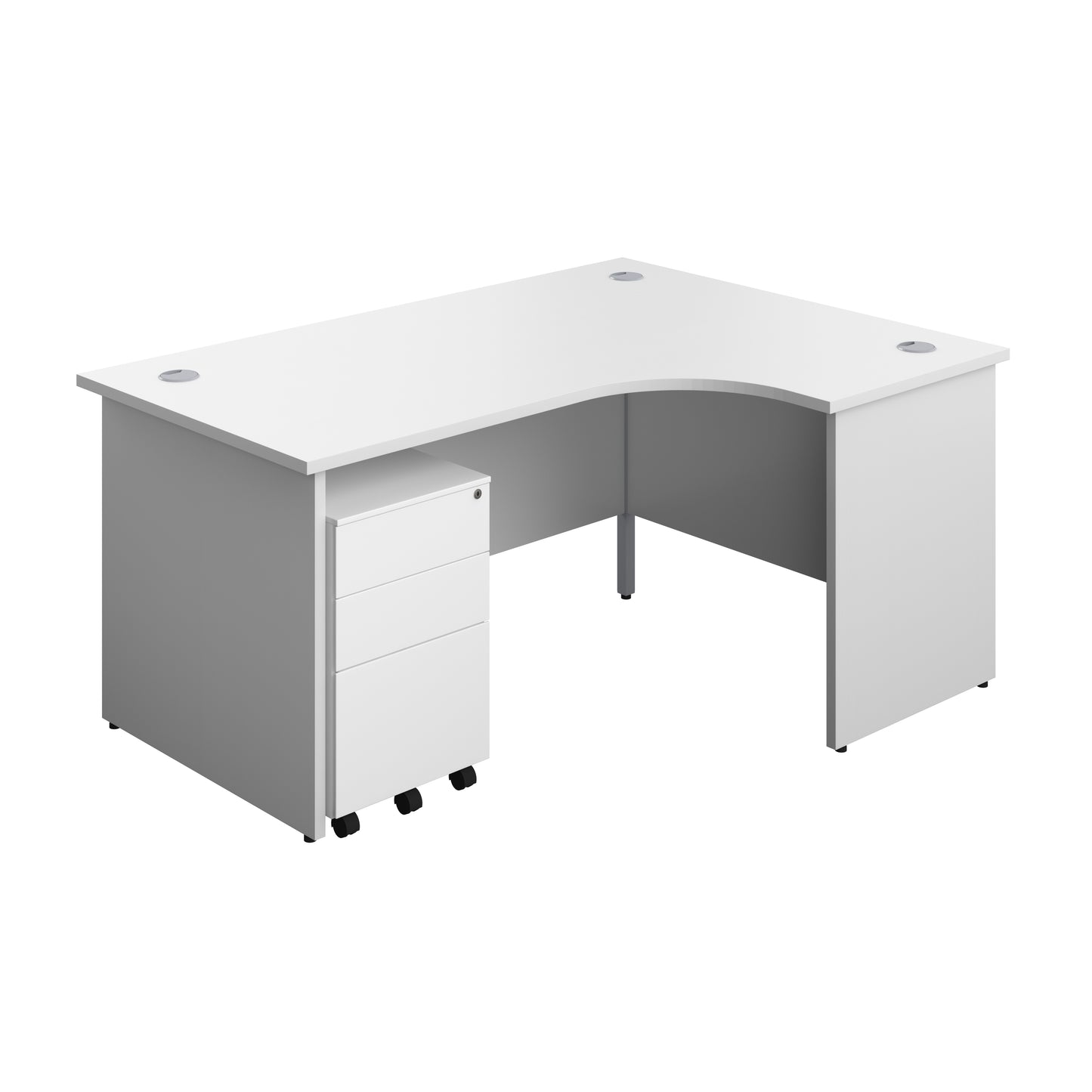 Aztec|Panel|Right Hand|Radial Desk with 3 Drawer White Slimline Steel Mobile Pedestal|1600x1200|Grey Oak