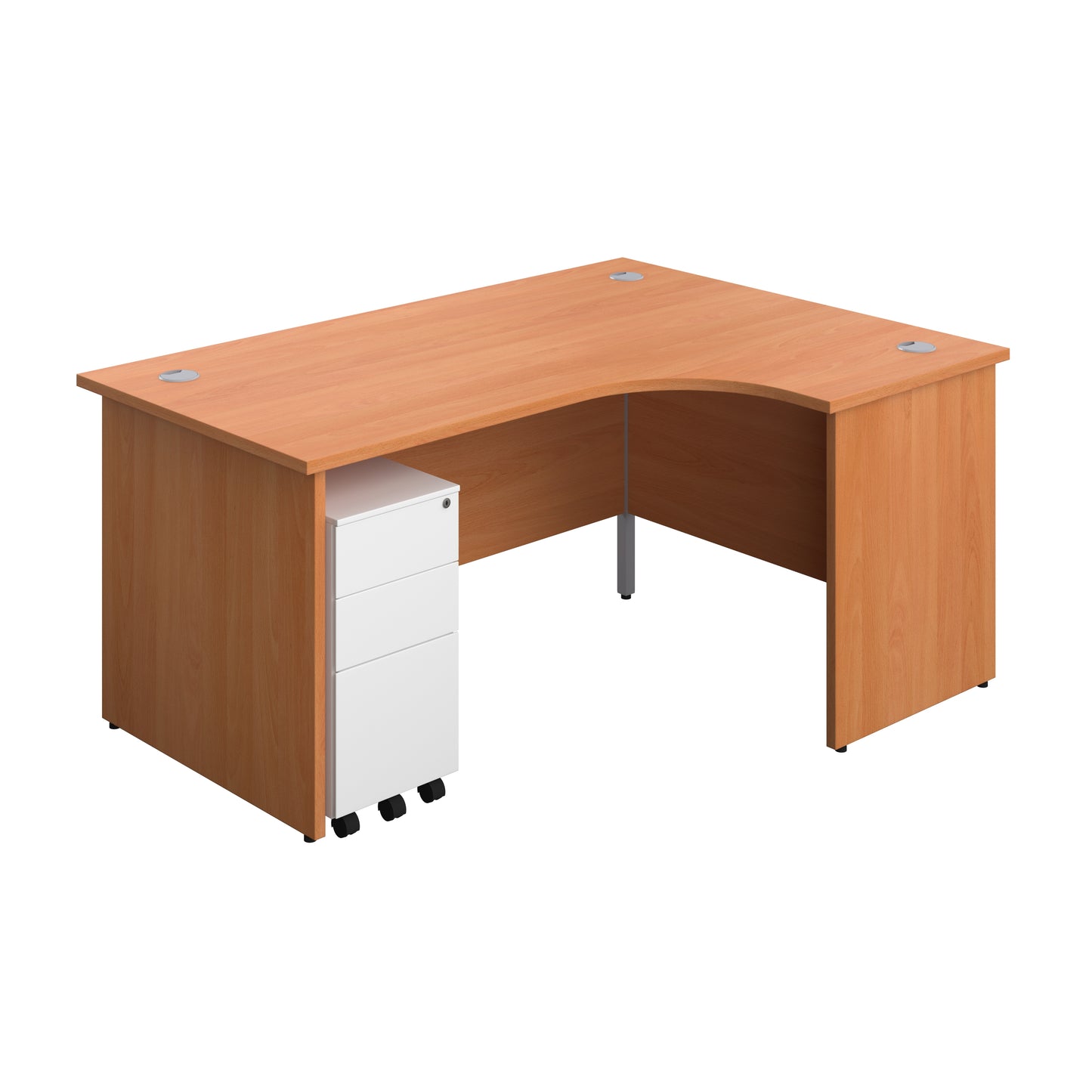 Aztec|Panel|Right Hand|Radial Desk with 3 Drawer White Slimline Steel Mobile Pedestal|1600x1200|Grey Oak-White