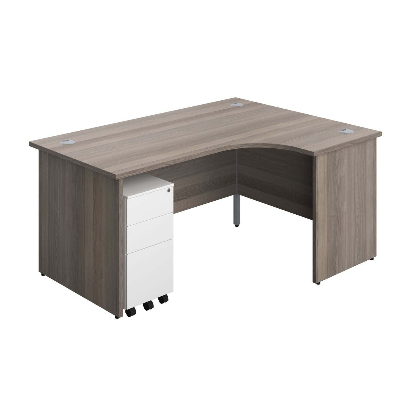 Aztec|Panel|Right Hand|Radial Desk with 3 Drawer White Slimline Steel Mobile Pedestal|1600x1200|Nova Oak-White