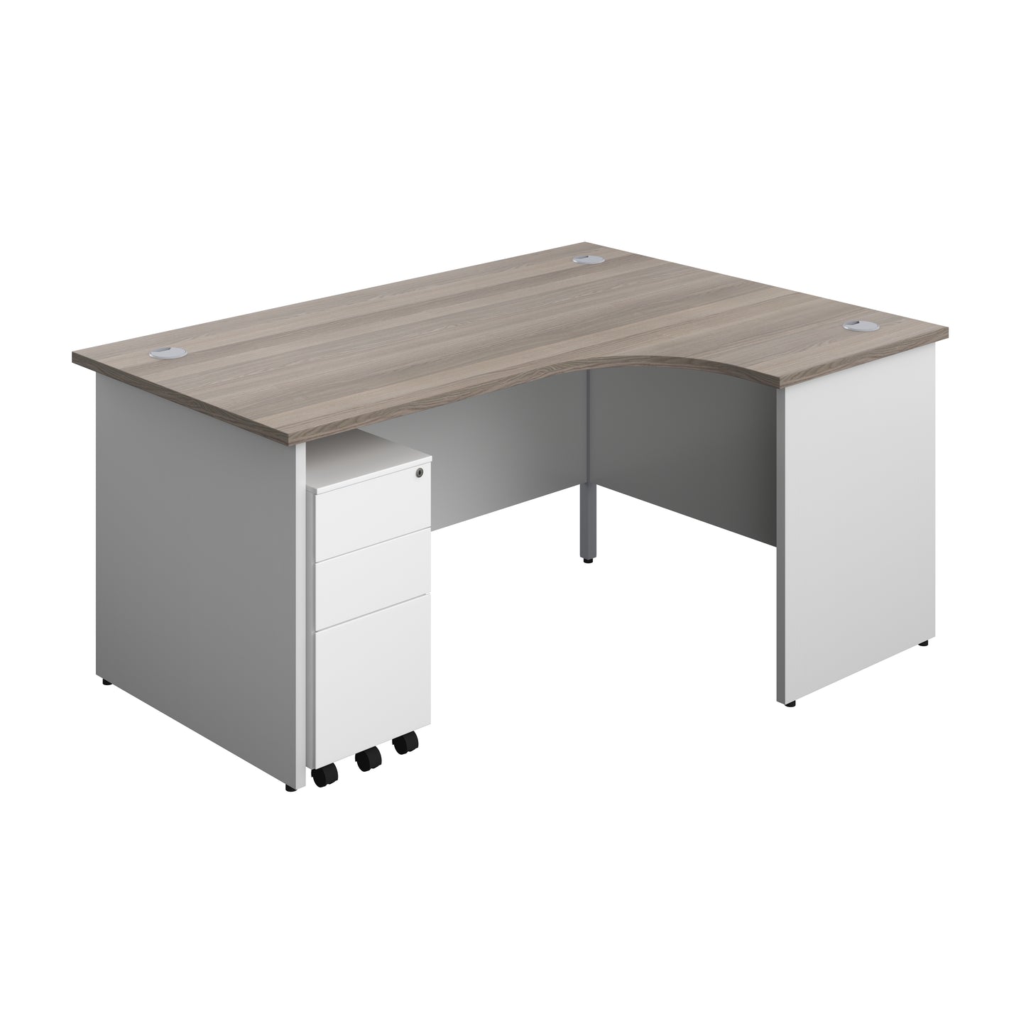 Aztec|Panel|Right Hand|Radial Desk with 3 Drawer White Slimline Steel Mobile Pedestal|1600x1200|White