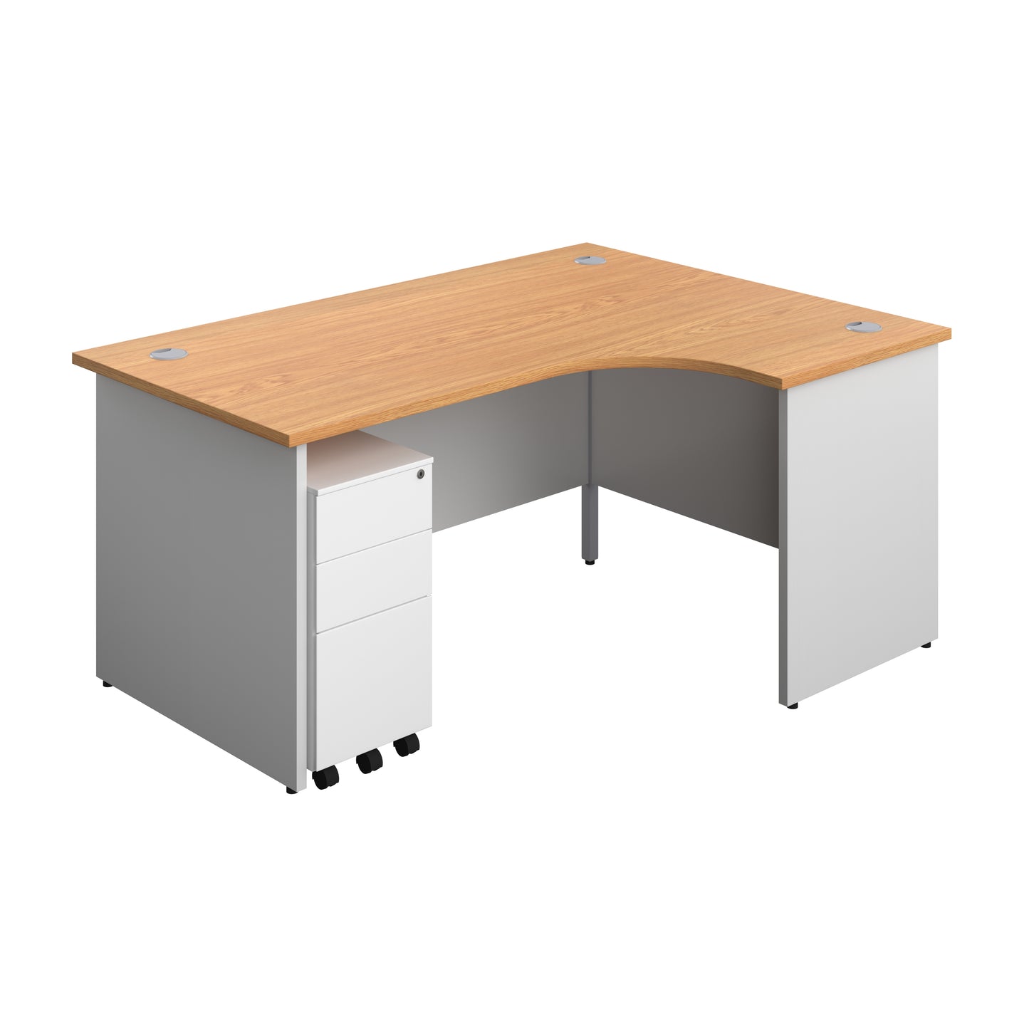 Aztec|Panel|Right Hand|Radial Desk with 3 Drawer Under Desk Pedestal|1600x1200|Beech-White