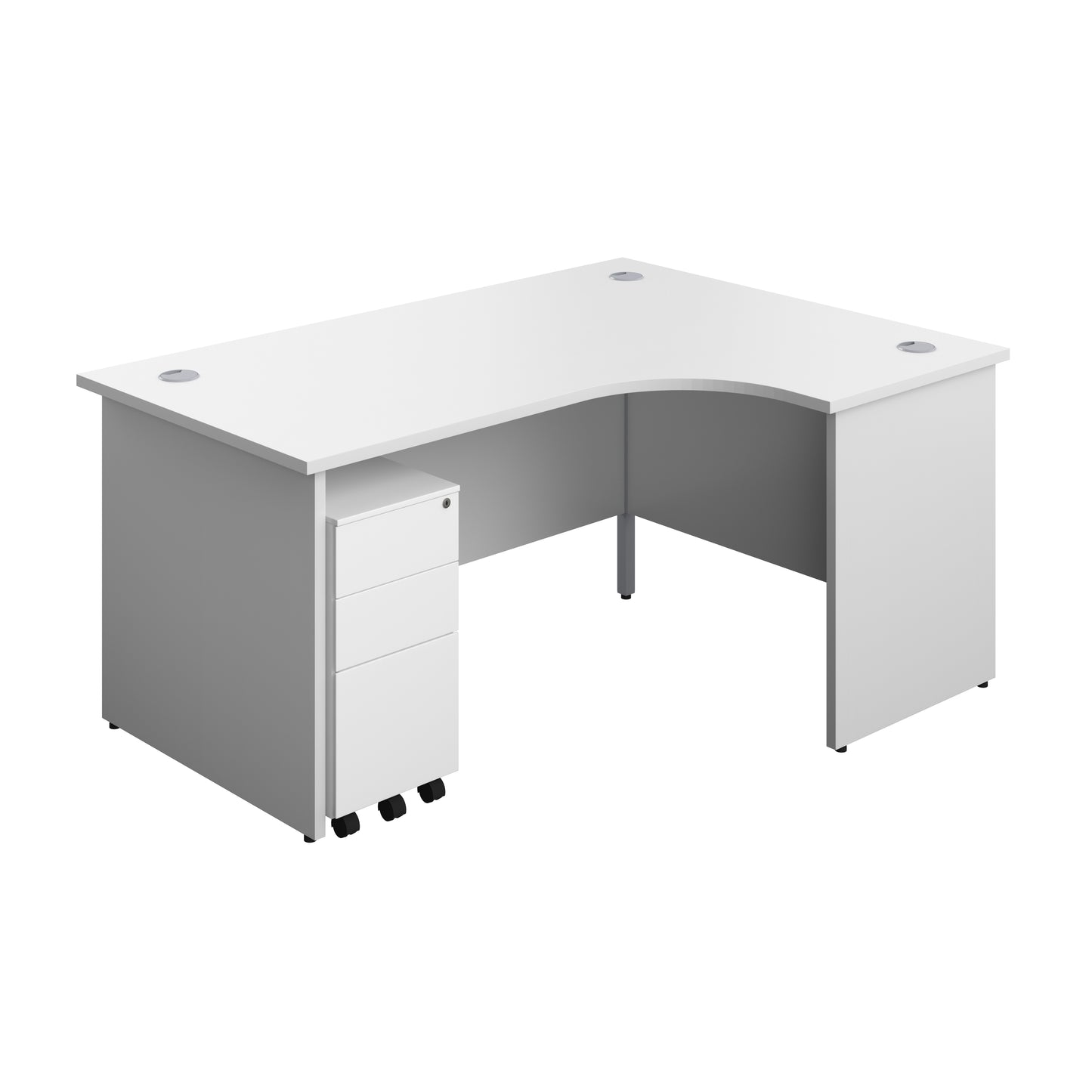 Aztec|Panel|Right Hand|Radial Desk with 3 Drawer Under Desk Pedestal|1600x1200|Grey Oak