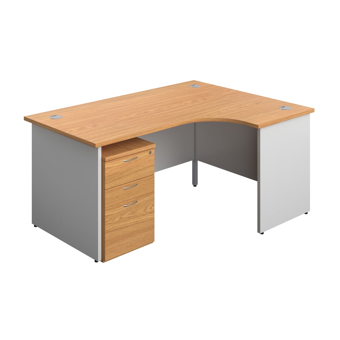 Aztec|Panel|Right Hand|Radial Desk with 3 Drawer Under Desk Pedestal|1600x1200|Nova Oak-White
