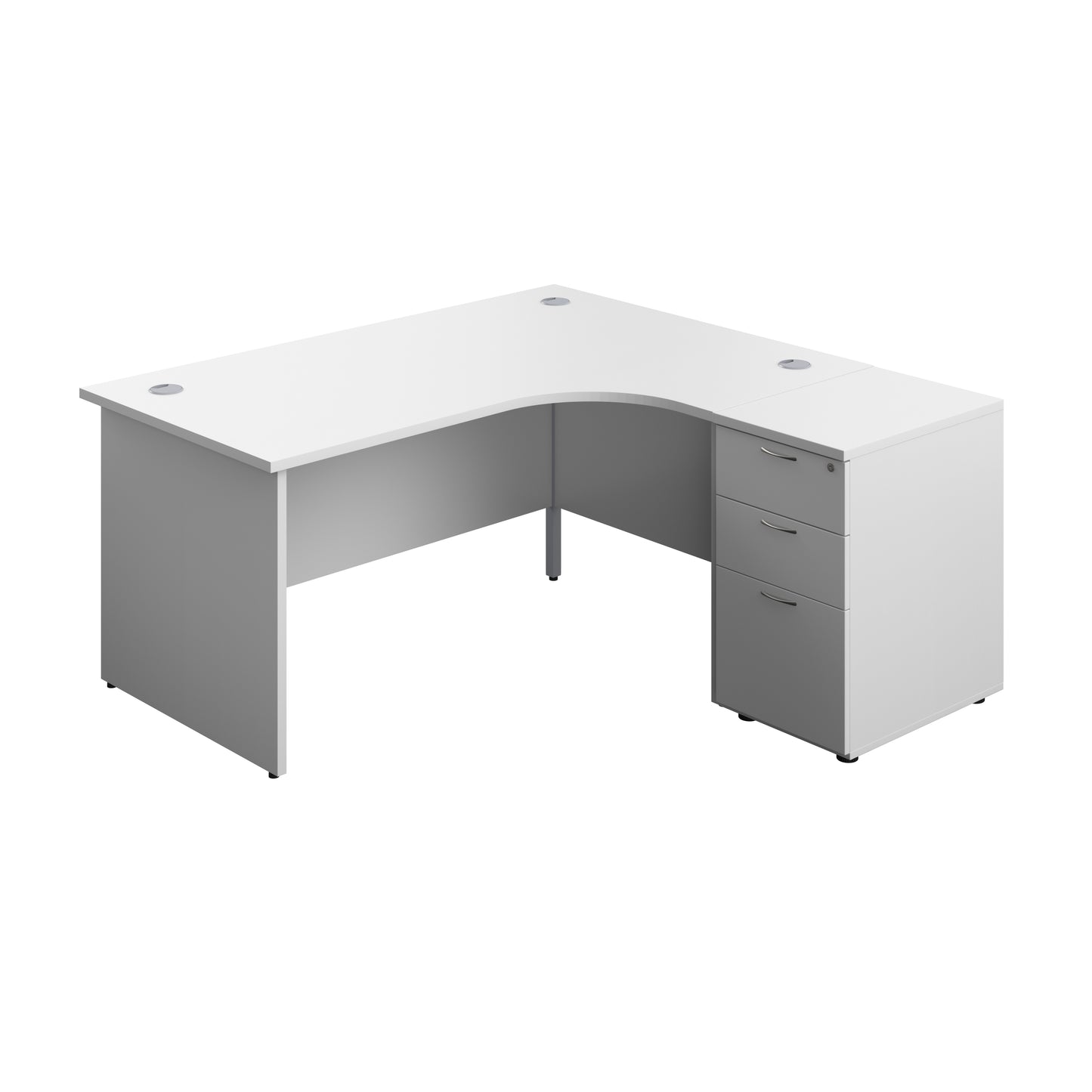 Aztec|Panel|Right Hand|Radial Desk with 3 Drawer Under Desk Pedestal|1600x1200|White