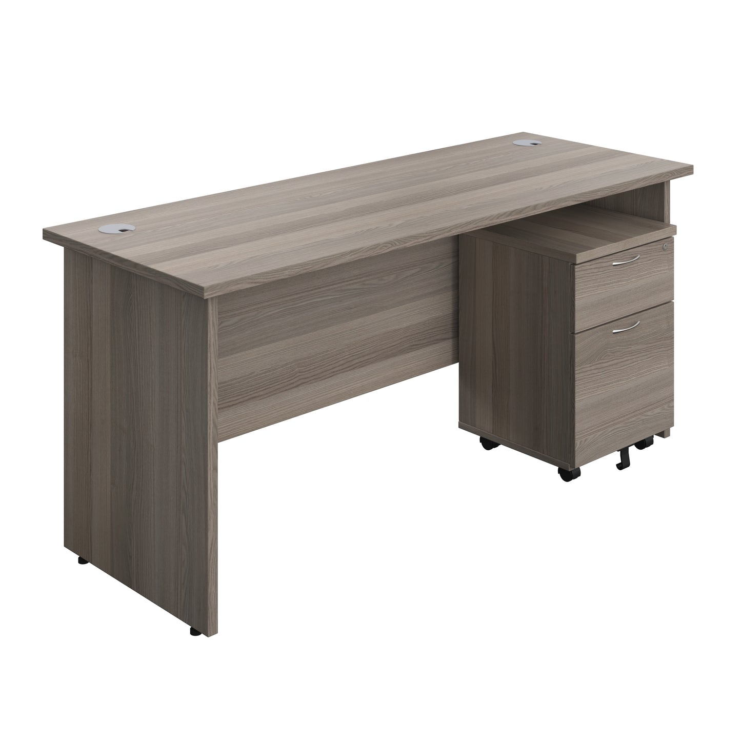 Aztec|Panel|Rectangular Desk with 2 Drawer Mobile Pedestal|1600x600|Grey Oak