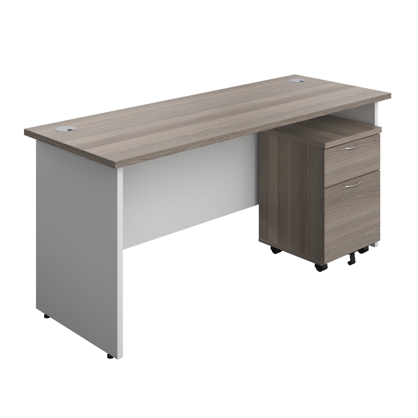Aztec|Panel|Rectangular Desk with 2 Drawer Mobile Pedestal|1600x600|Grey Oak-White