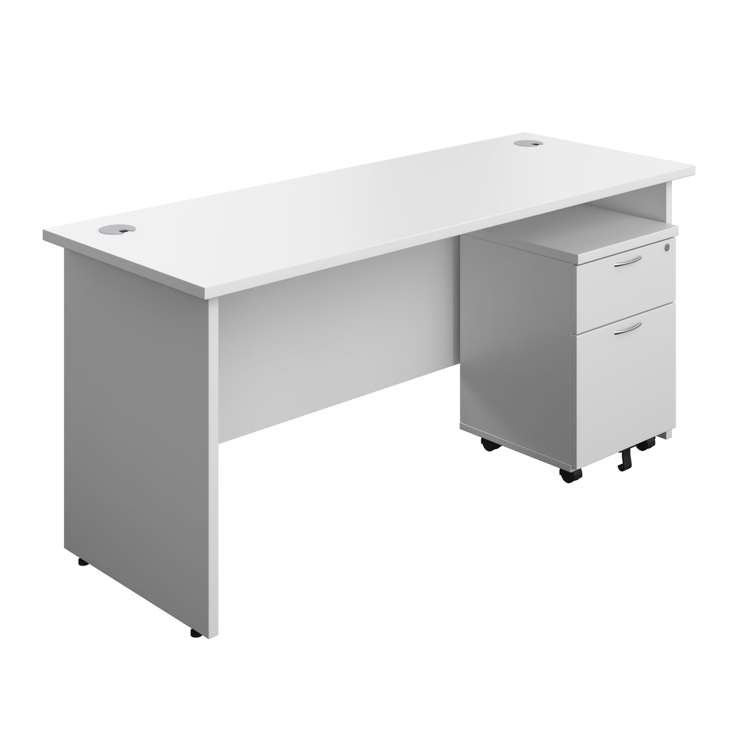 Aztec|Panel|Rectangular Desk with 2 Drawer Mobile Pedestal|1600x600|White