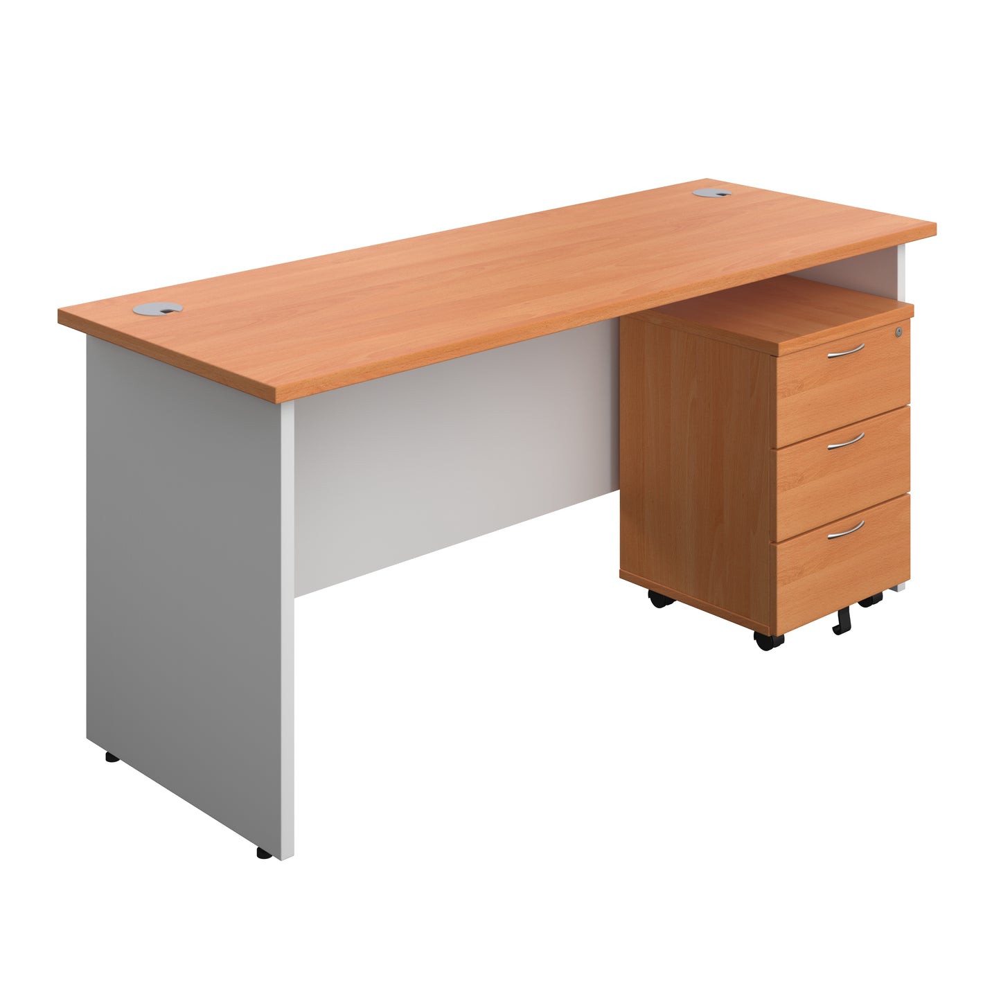 Aztec|Panel|Rectangular Desk with 3 Drawer Mobile Pedestal|1600x600|Beech-White