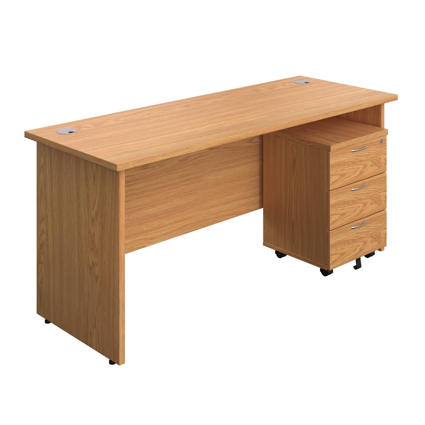 Aztec|Panel|Rectangular Desk with 3 Drawer Mobile Pedestal|1600x600|Nova Oak