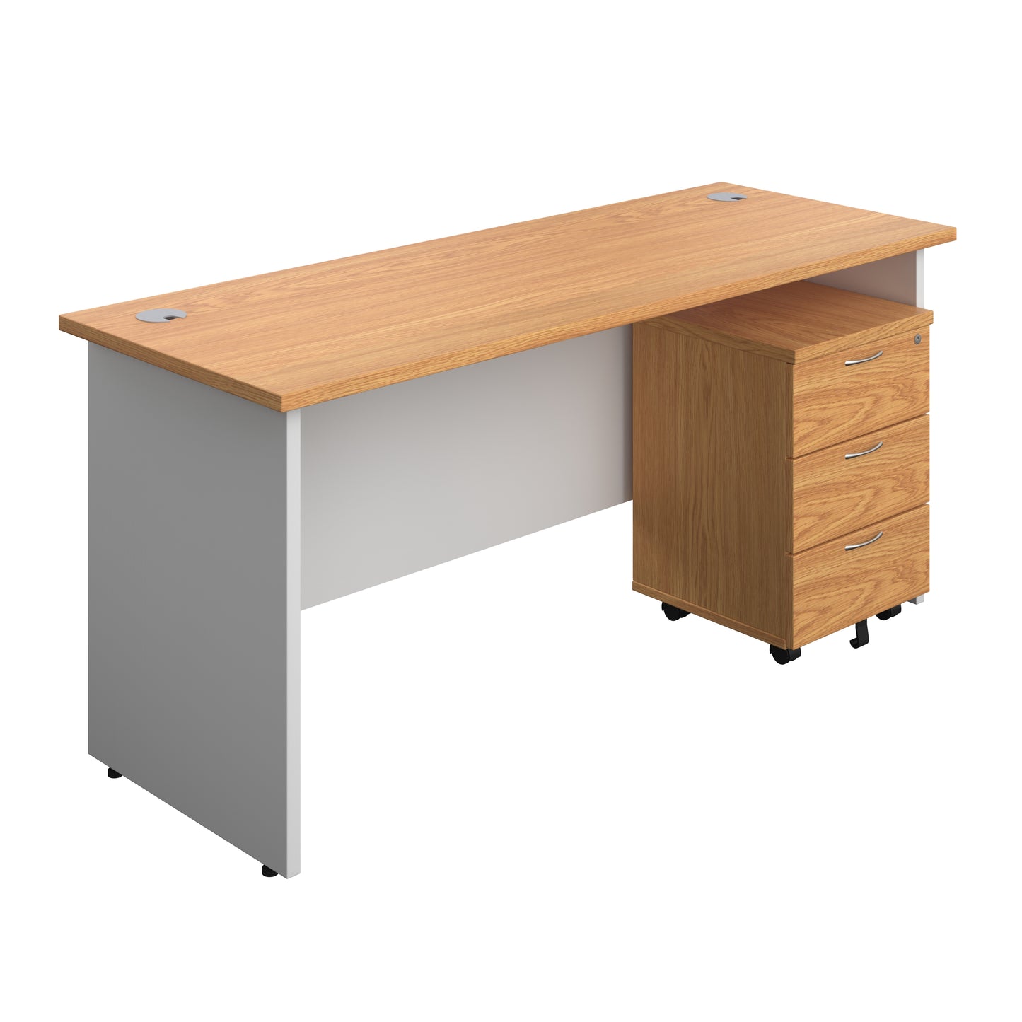 Aztec|Panel|Rectangular Desk with 3 Drawer Mobile Pedestal|1600x600|Nova Oak-White