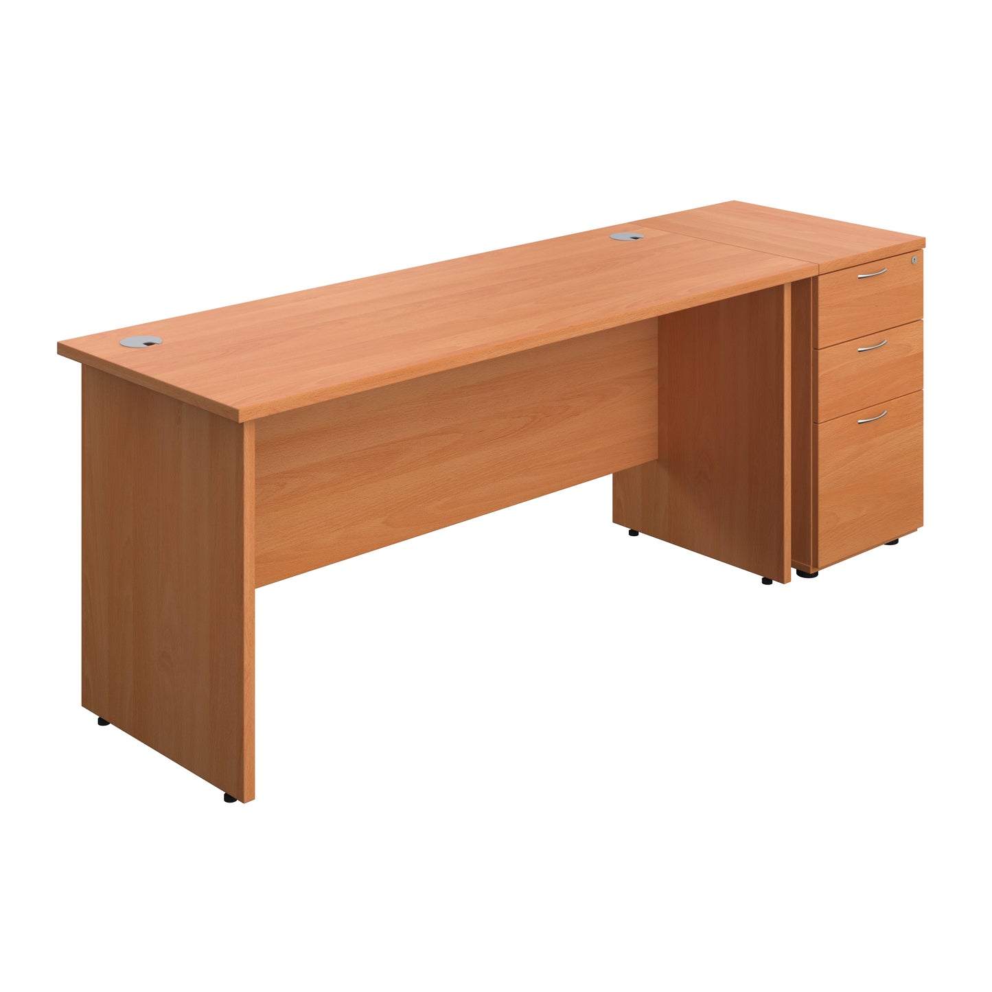 Aztec|Panel|Rectangular Desk with 3 Drawer Desk High Pedestal|1600x600|Beech
