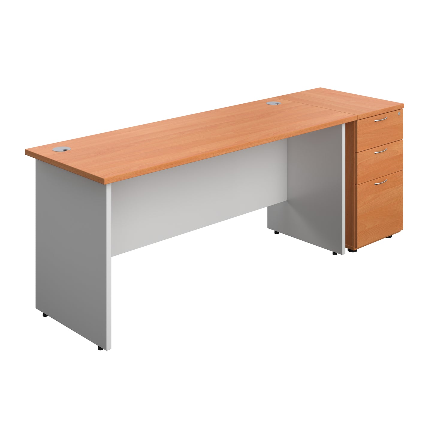 Aztec|Panel|Rectangular Desk with 3 Drawer 600 Desk High Pedestal|1600x600|Beech-White