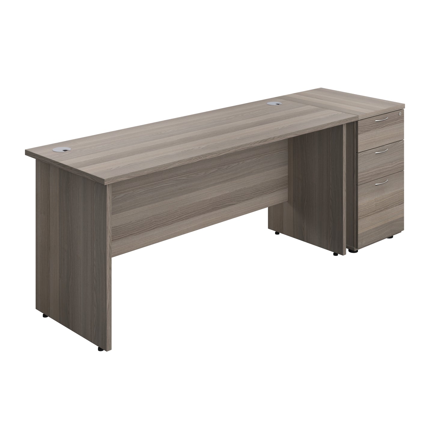 Aztec|Panel|Rectangular Desk with 3 Drawer Desk High Pedestal|1600x600|Grey Oak