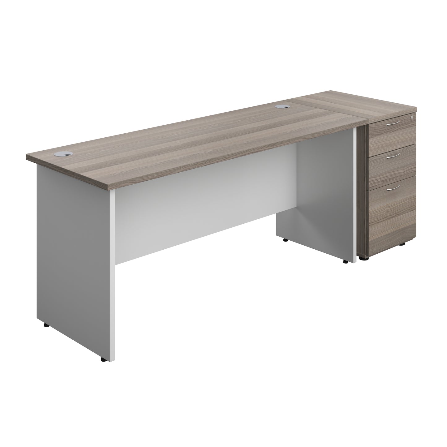 Aztec|Panel|Rectangular Desk with 3 Drawer 600 Desk High Pedestal|1600x600|Grey Oak-White