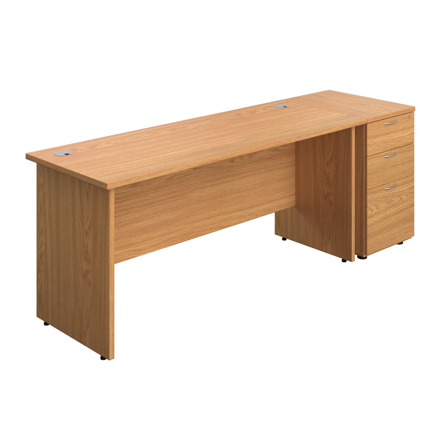 Aztec|Panel|Rectangular Desk with 3 Drawer Desk High Pedestal|1600x600|Nova Oak