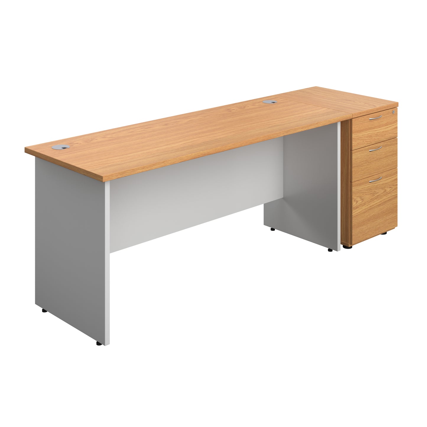 Aztec|Panel|Rectangular Desk with 3 Drawer 600 Desk High Pedestal|1600x600|Nova Oak-White