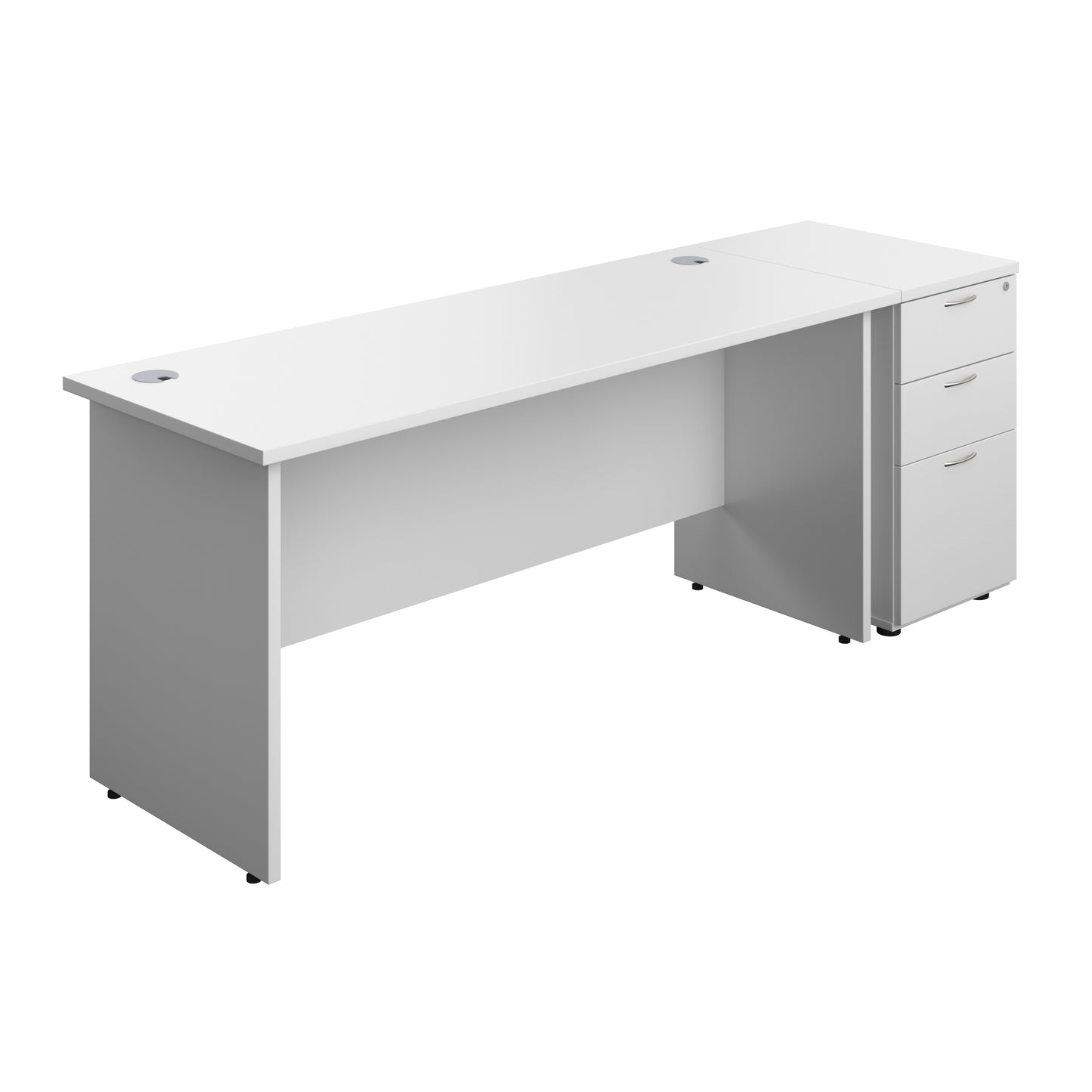 Aztec|Panel|Rectangular Desk with 3 Drawer Desk High Pedestal|1600x600|White