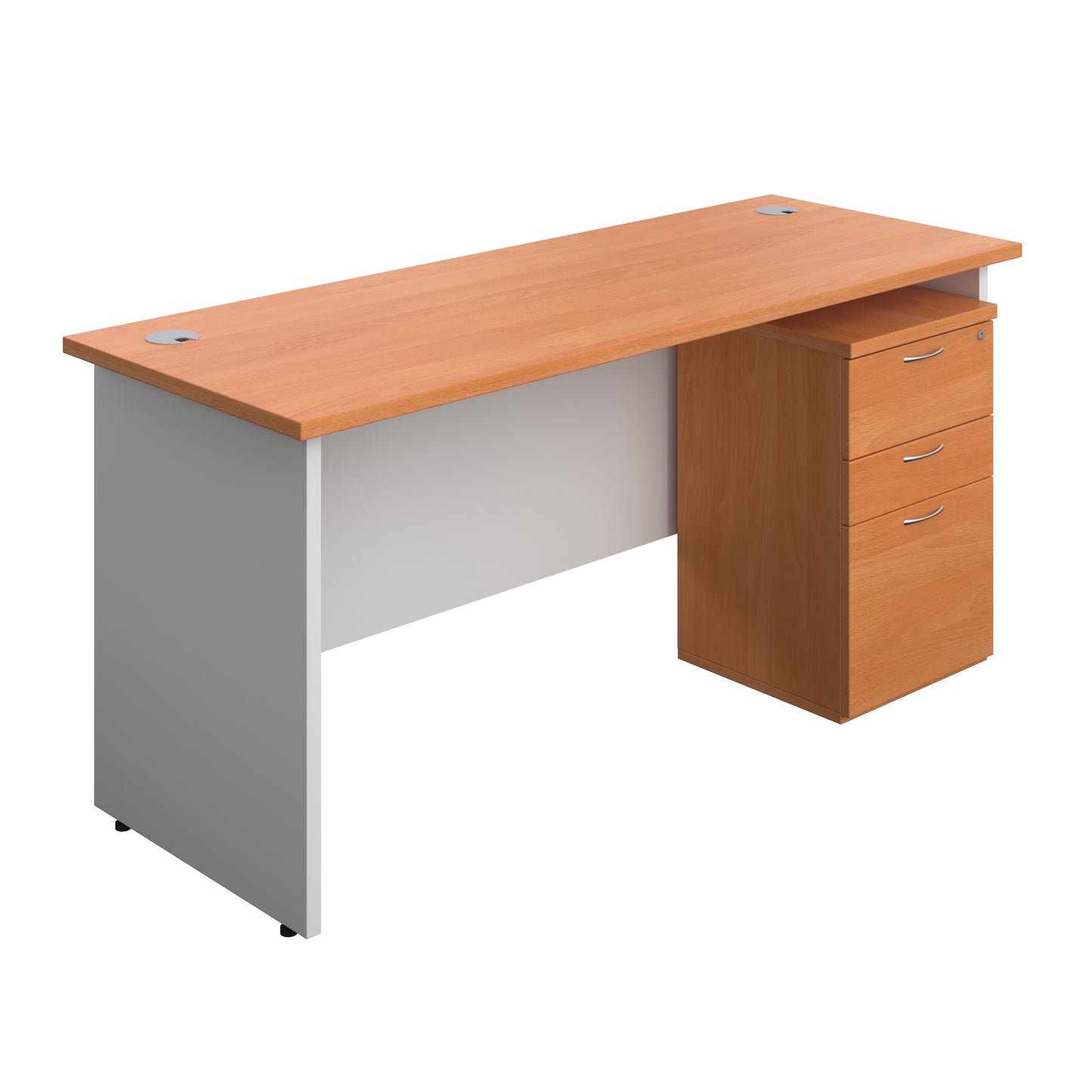 Aztec|Panel|Rectangular Desk with 3 Drawer High Mobile Pedestal|1600x600|Beech-White