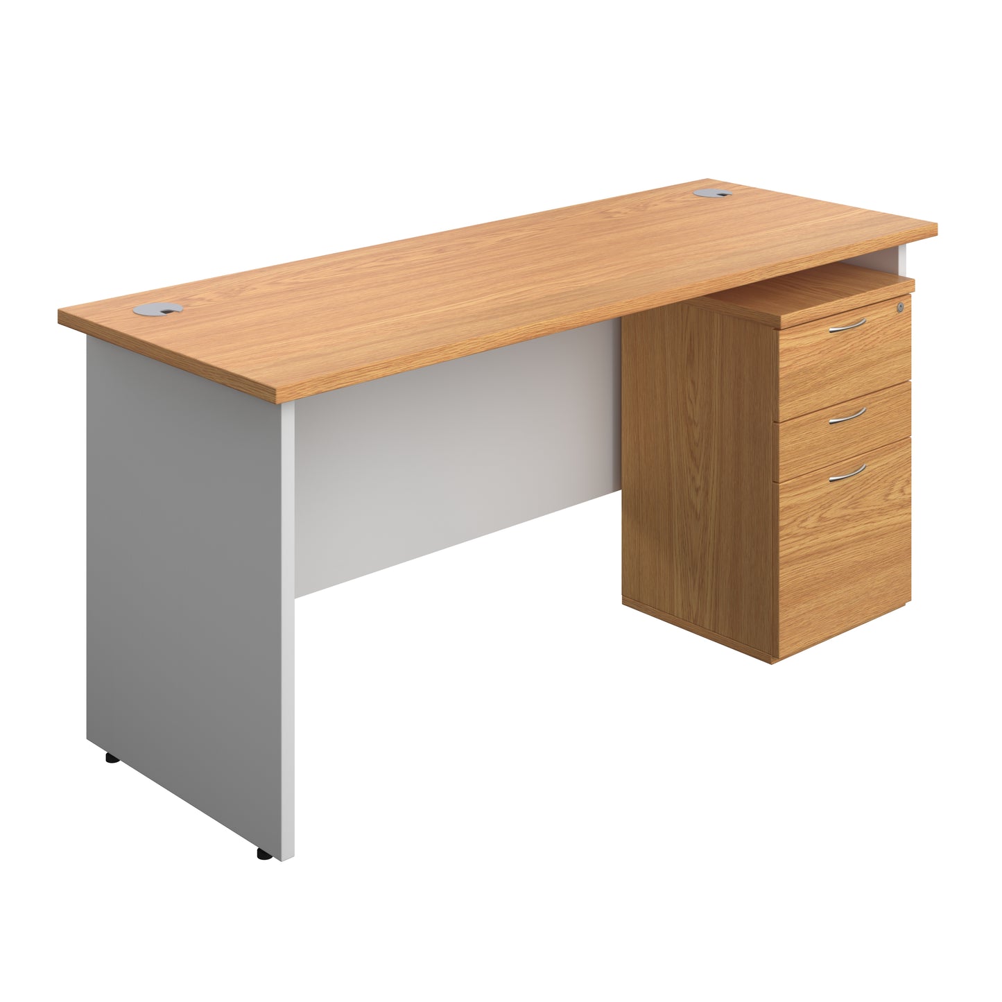 Aztec|Panel|Rectangular Desk with 3 Drawer High Mobile Pedestal|1600x600|Nova Oak-White