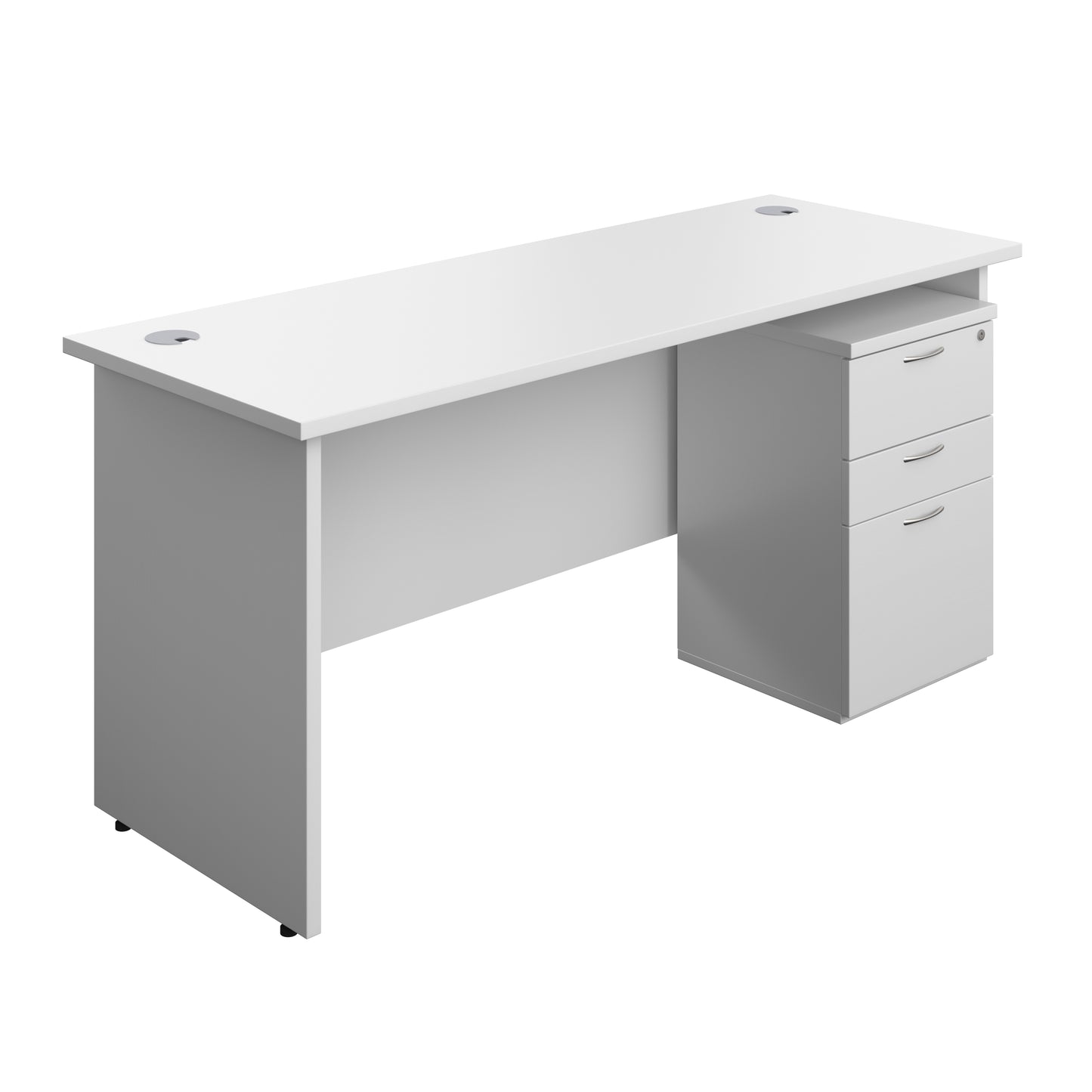 Aztec|Panel|Rectangular Desk with 3 Drawer High Mobile Pedestal|1600x600|White
