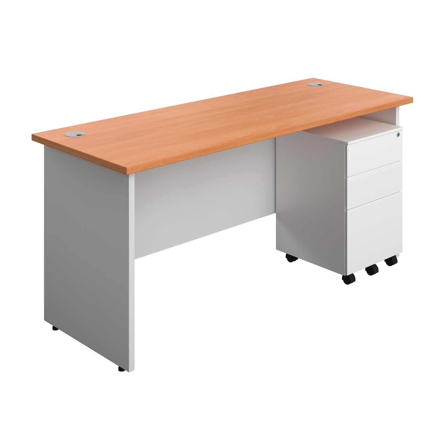 Aztec|Panel|Rectangular Desk with 3 Drawer Steel Pedestal|1600x600|Beech-White