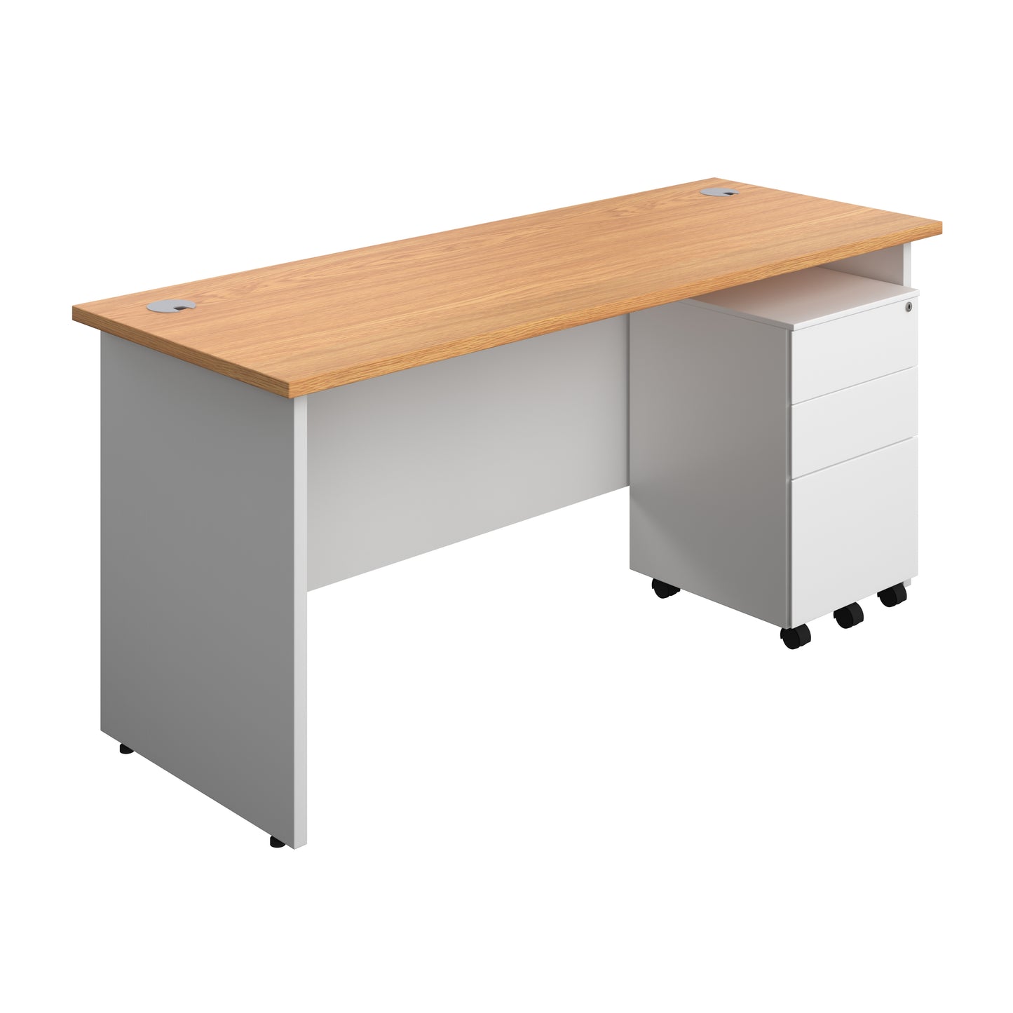 Aztec|Panel|Rectangular Desk with 3 Drawer Steel Pedestal|1600x600|Nova Oak-White