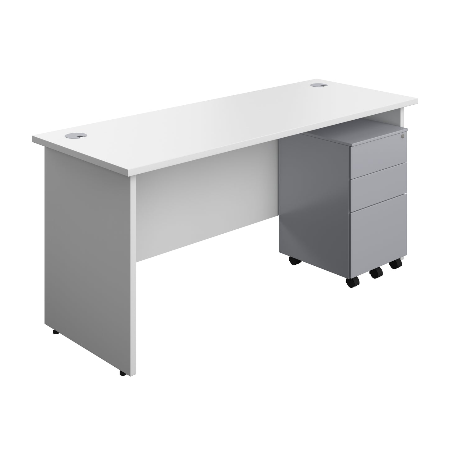 Aztec|Panel|Rectangular Desk with 3 Drawer Silver Steel Pedestal|1600x600|White