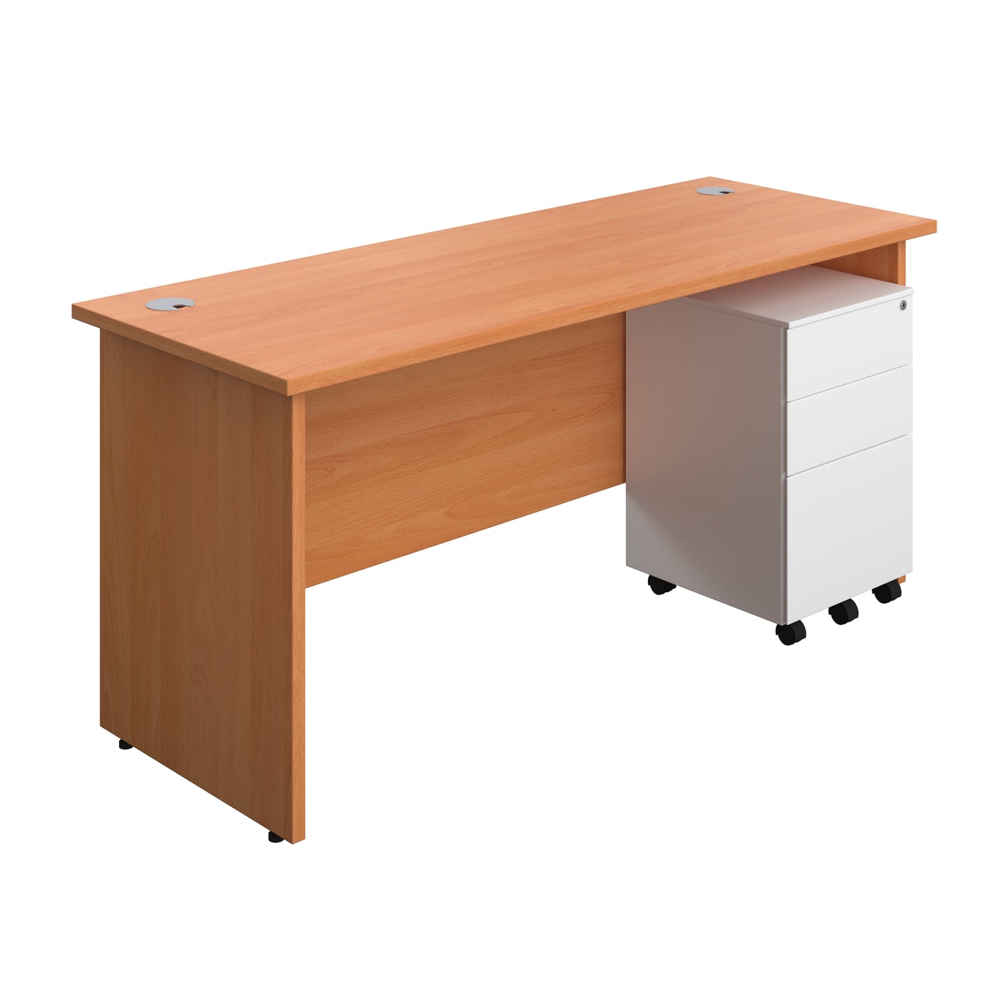 Aztec|Panel|Rectangular Desk with 3 Drawer White Steel Pedestal|1600x600|Beech
