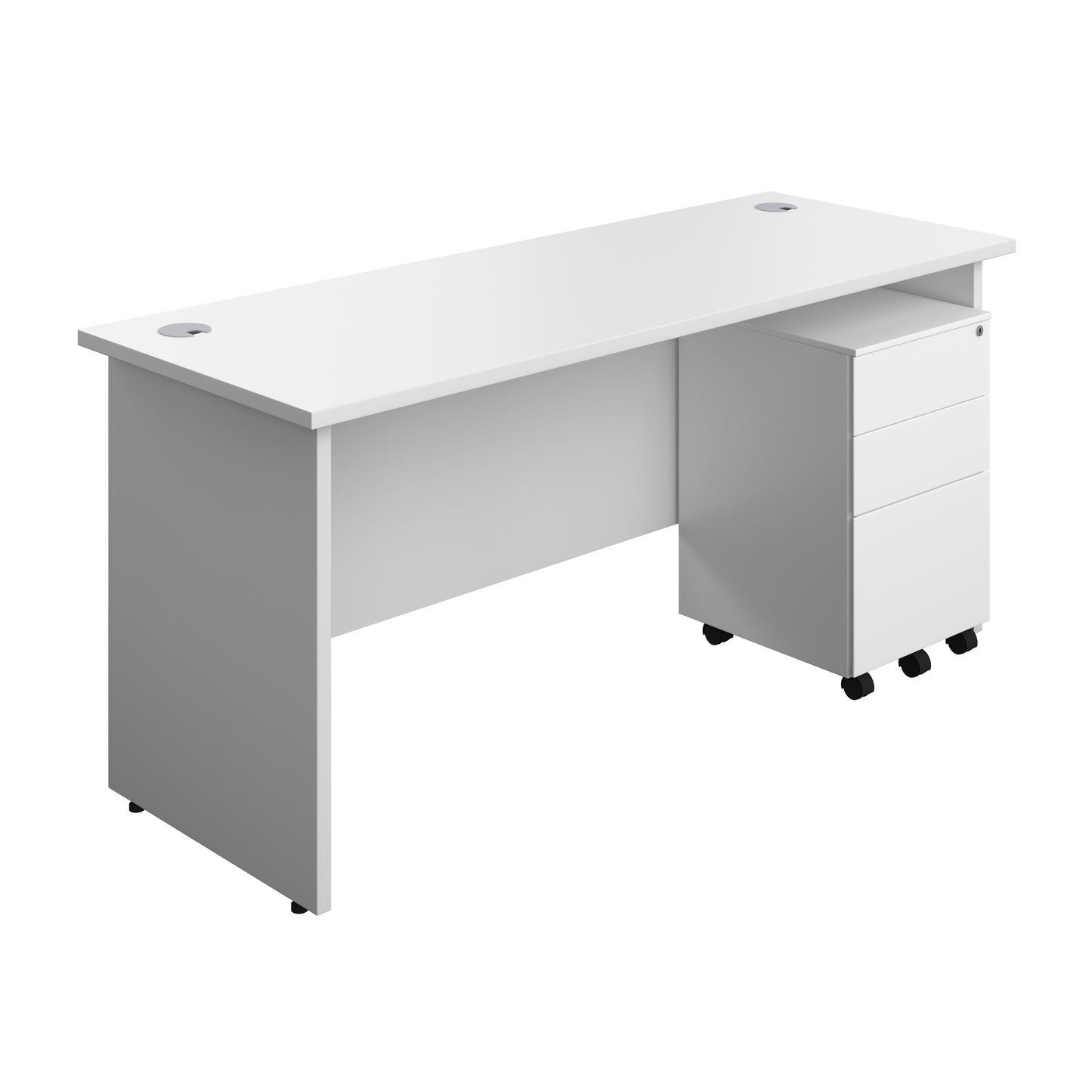 Aztec|Panel|Rectangular Desk with 3 Drawer Steel Pedestal|1600x600|White