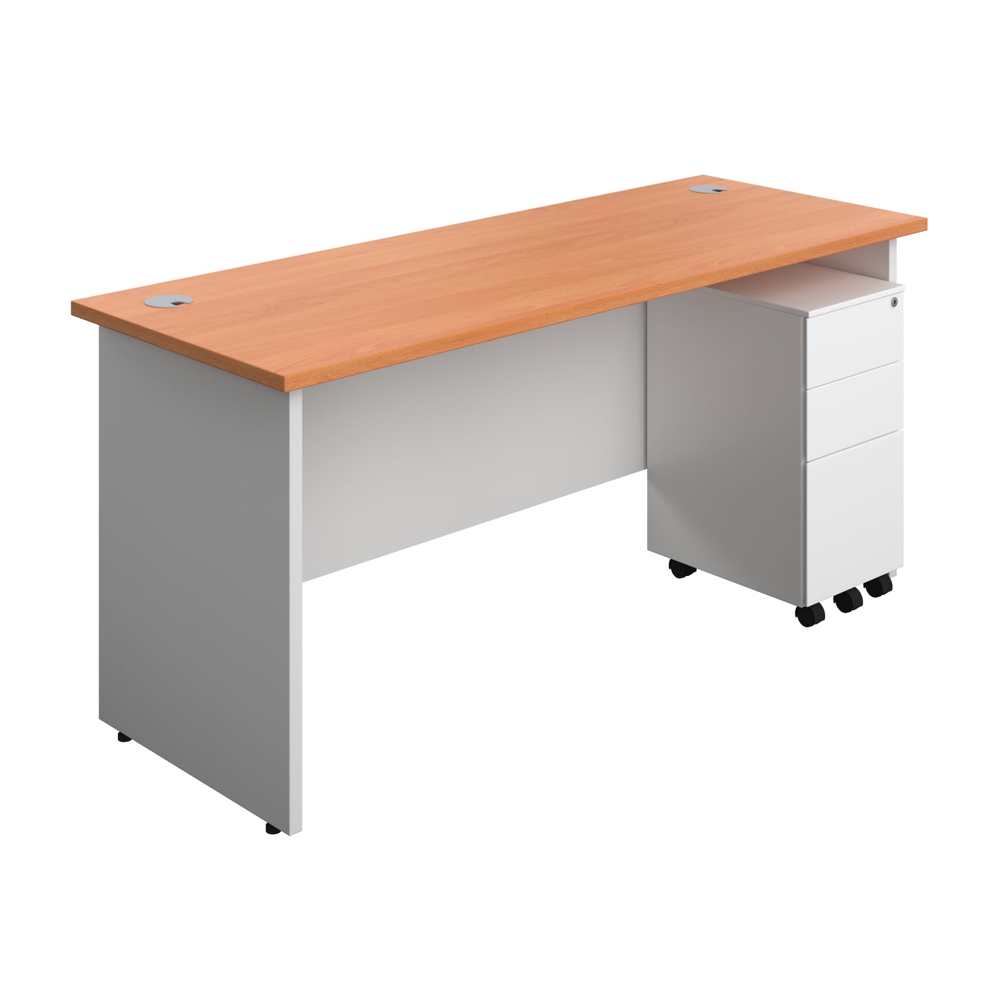 Aztec|Panel|Rectangular Desk with 3 Drawer Slimline Steel Pedestal|1600x600|Beech-White