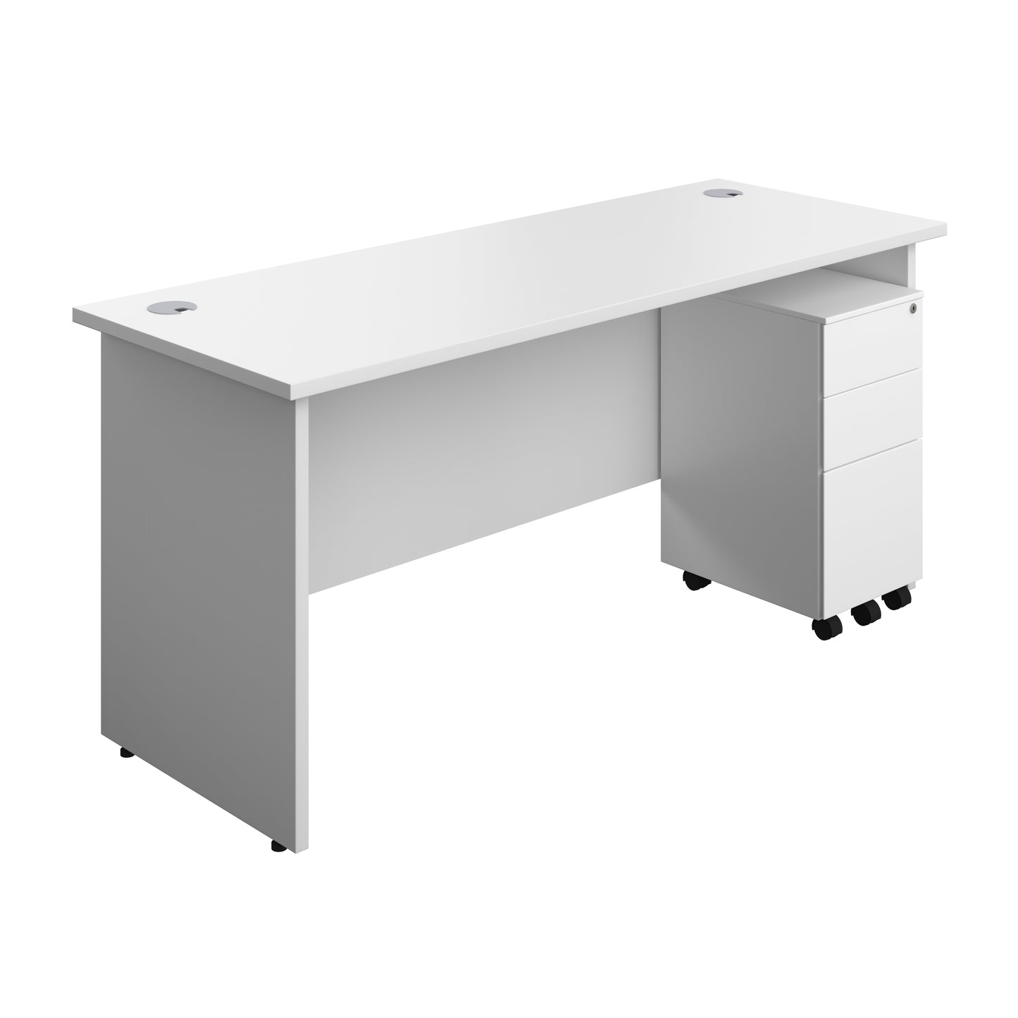 Aztec|Panel|Rectangular Desk with 3 Drawer Slimline Steel Pedestal|1600x600|White