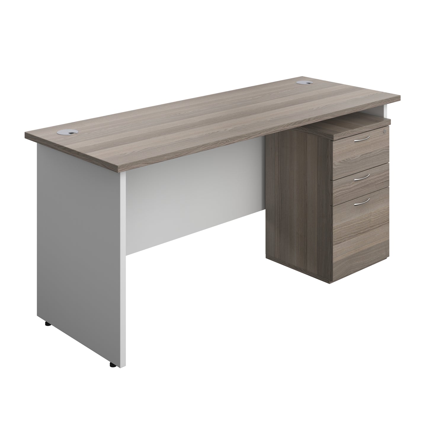 Aztec|Panel|Rectangular Desk with 3 Drawer Under Desk Pedestal|1600x600|Grey Oak-White
