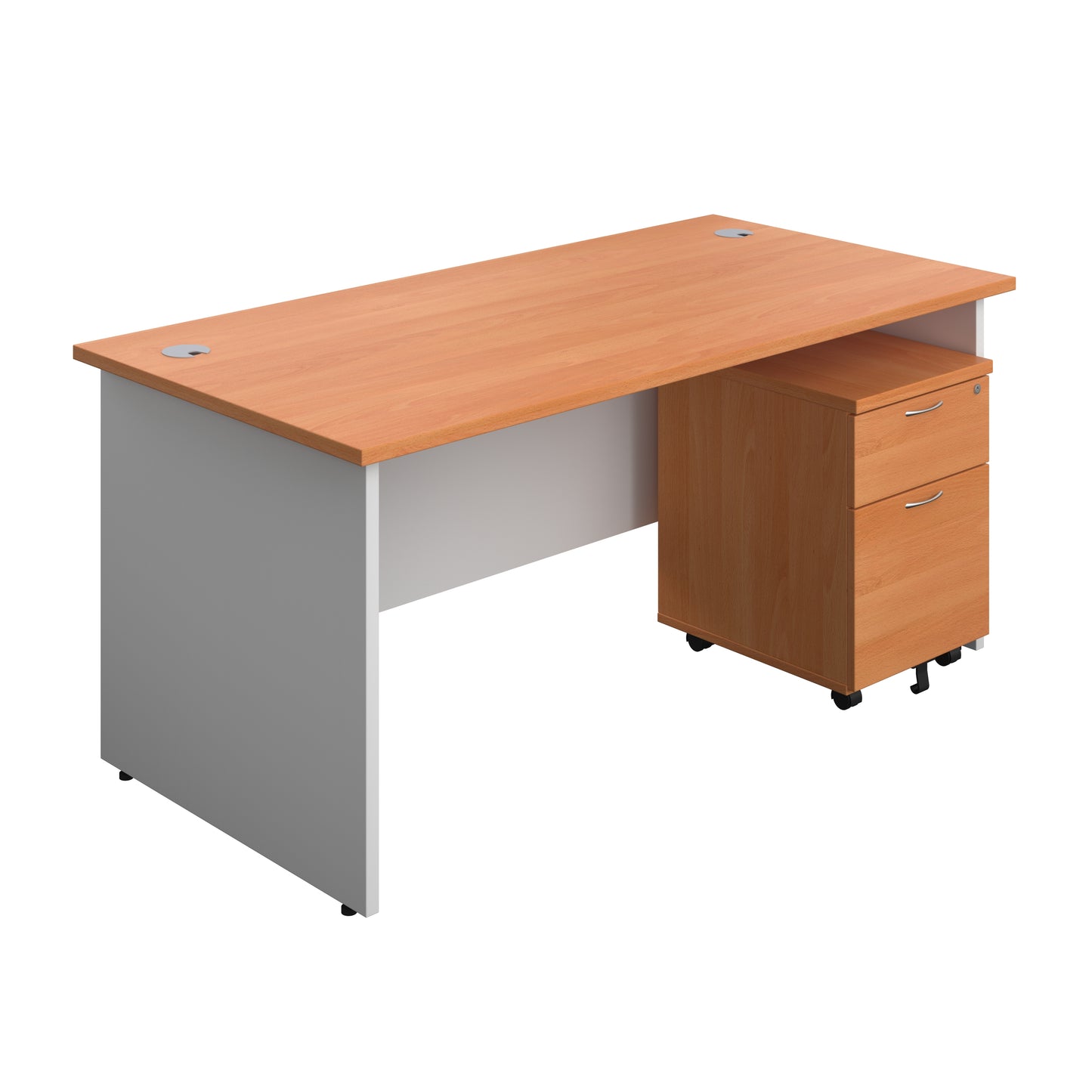 Aztec|Panel|Rectangular Desk with 2 Drawer Mobile Pedestal|1600x800|Beech-White