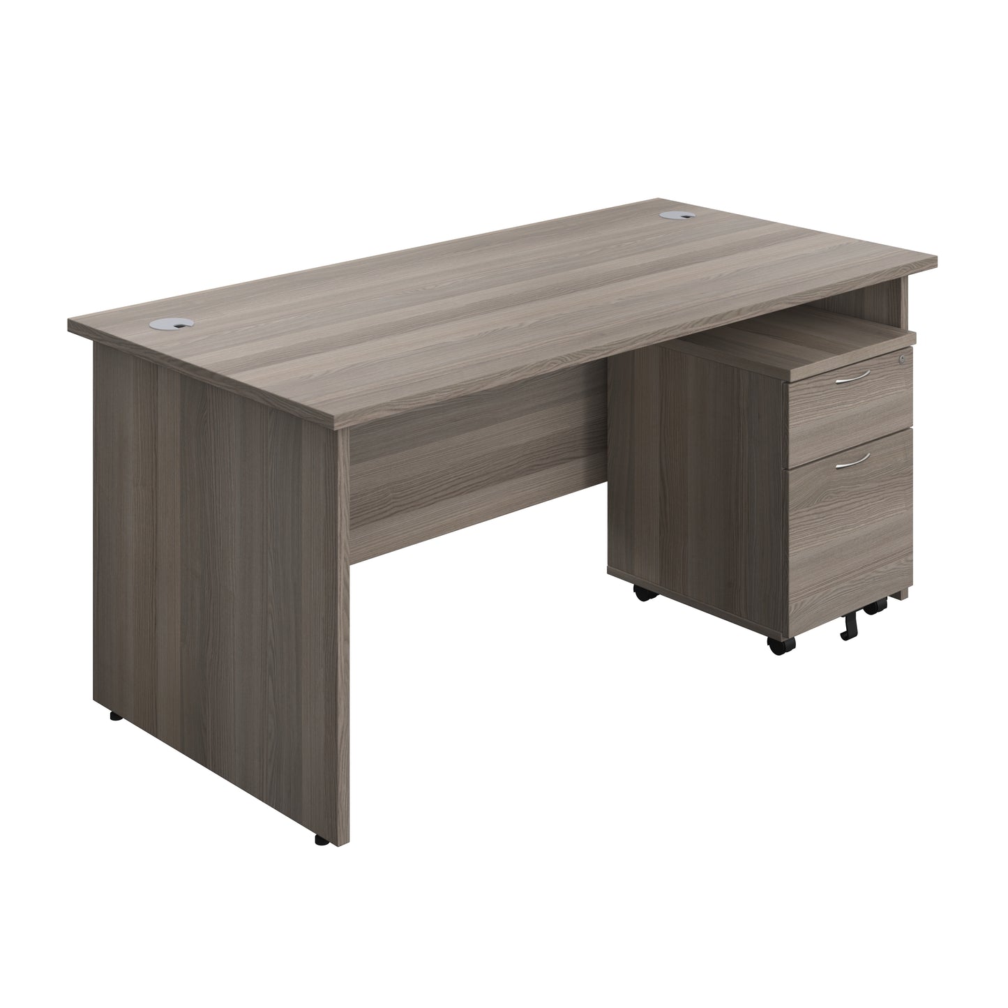 Aztec|Panel|Rectangular Desk with 2 Drawer Pedestal|1600x800|Grey Oak