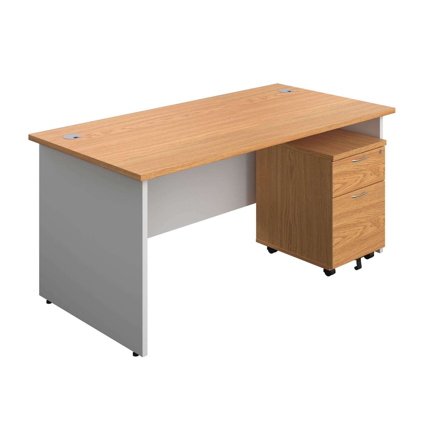 Aztec|Panel|Rectangular Desk with 2 Drawer Mobile Pedestal|1600x800|Nova Oak-White