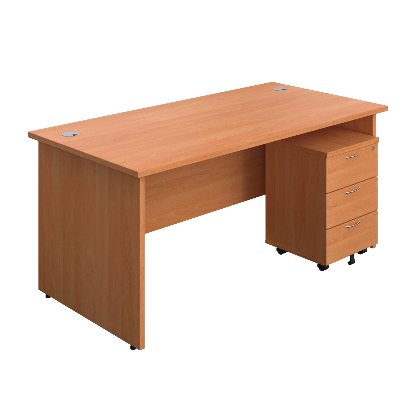 Aztec|Panel|Rectangular Desk with 3 Drawer Pedestal|1600x800|Beech