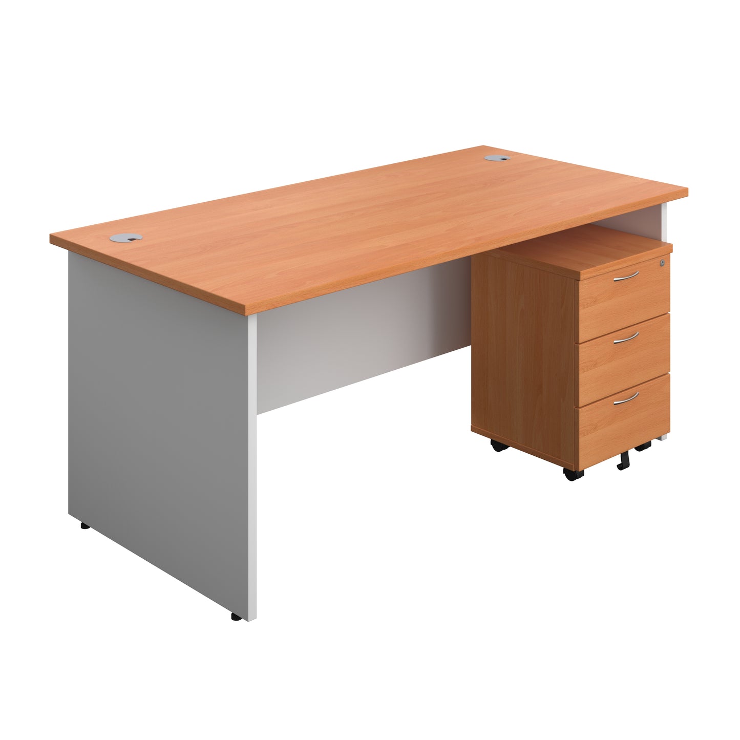 Aztec|Panel|Rectangular Desk with 3 Drawer Mobile Pedestal|1600x800|Beech-White