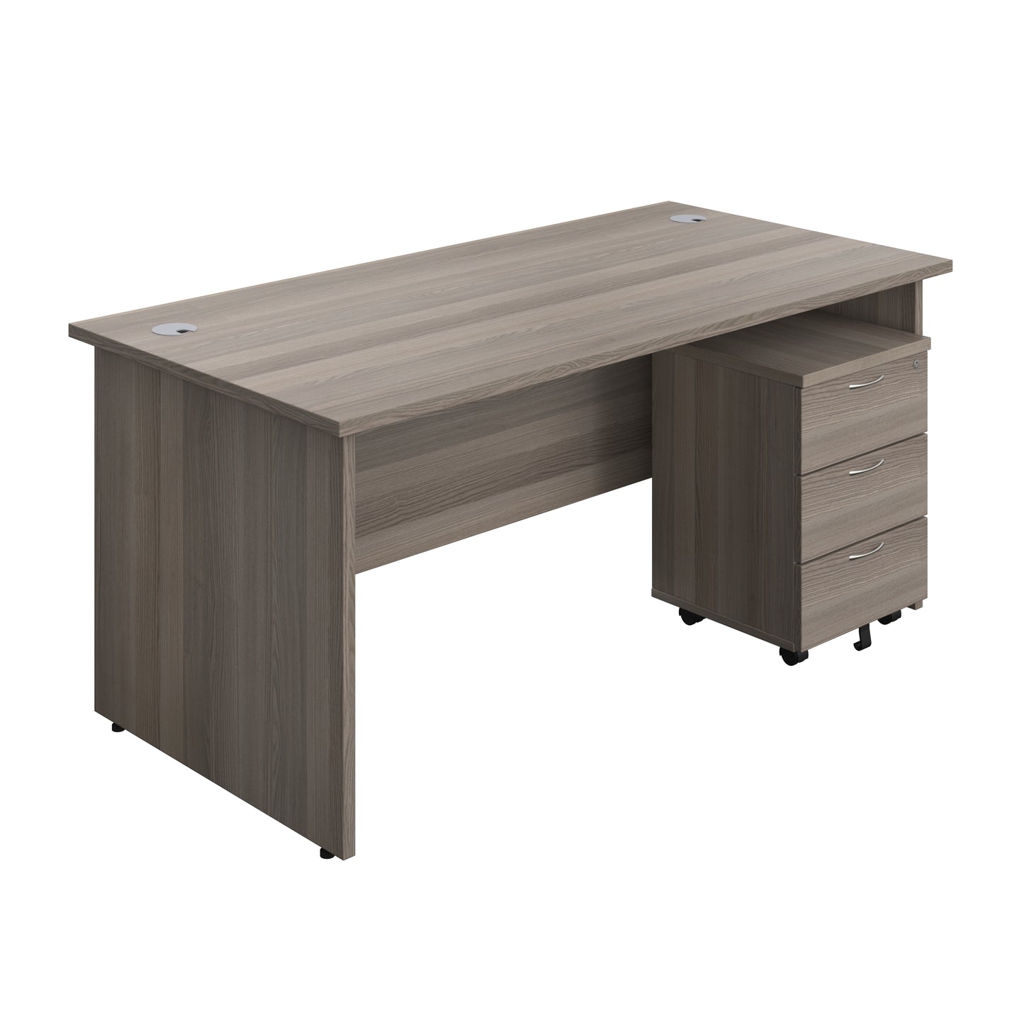Aztec|Panel|Rectangular Desk with 3 Drawer Pedestal|1600x800|Grey Oak