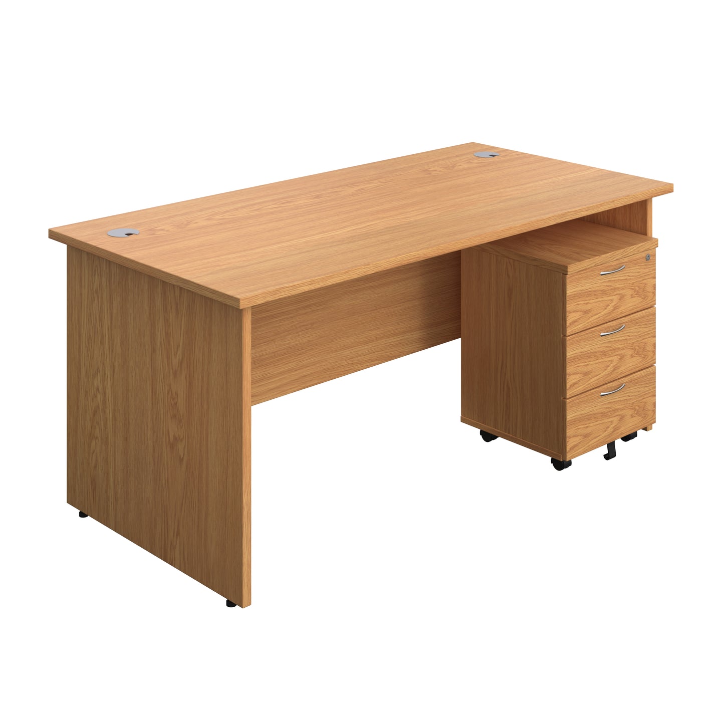 Aztec|Panel|Rectangular Desk with 3 Drawer Pedestal|1600x800|Nova Oak