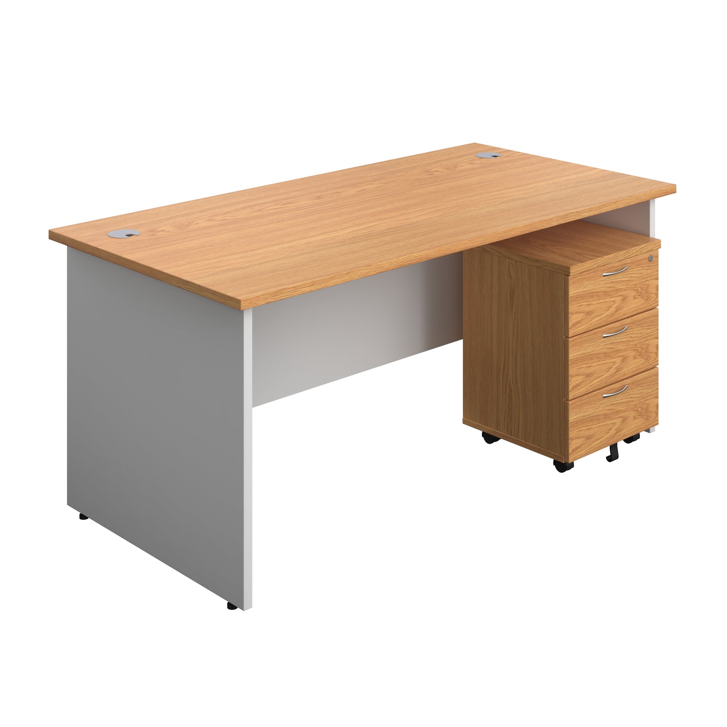 Aztec|Panel|Rectangular Desk with 3 Drawer Mobile Pedestal|1600x800|Nova Oak-White