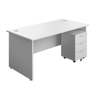 Aztec|Panel|Rectangular Desk with 3 Drawer Pedestal|1600x800|White
