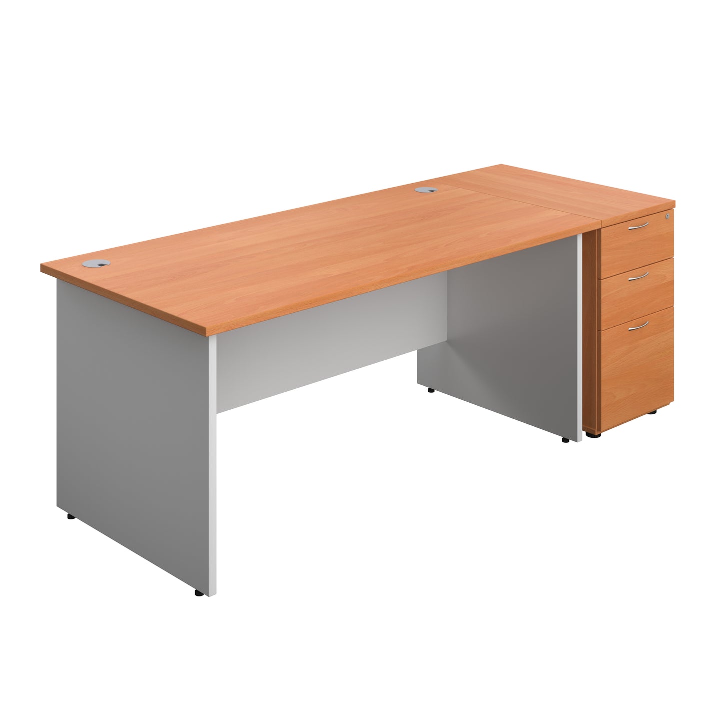 Aztec|Panel|Rectangular Desk with 3 Drawer 800 Desk High Pedestal|1600x800|Beech-White