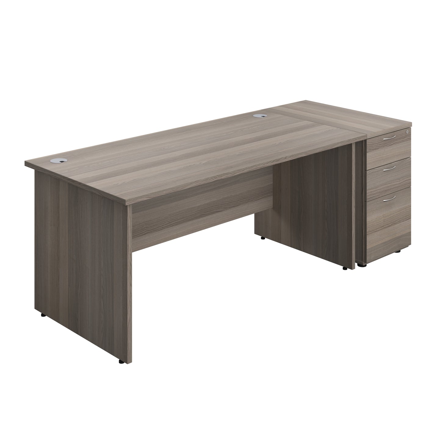 Aztec|Panel|Rectangular Desk with 3 Drawer Desk High Pedestal|1600x800|Grey Oak