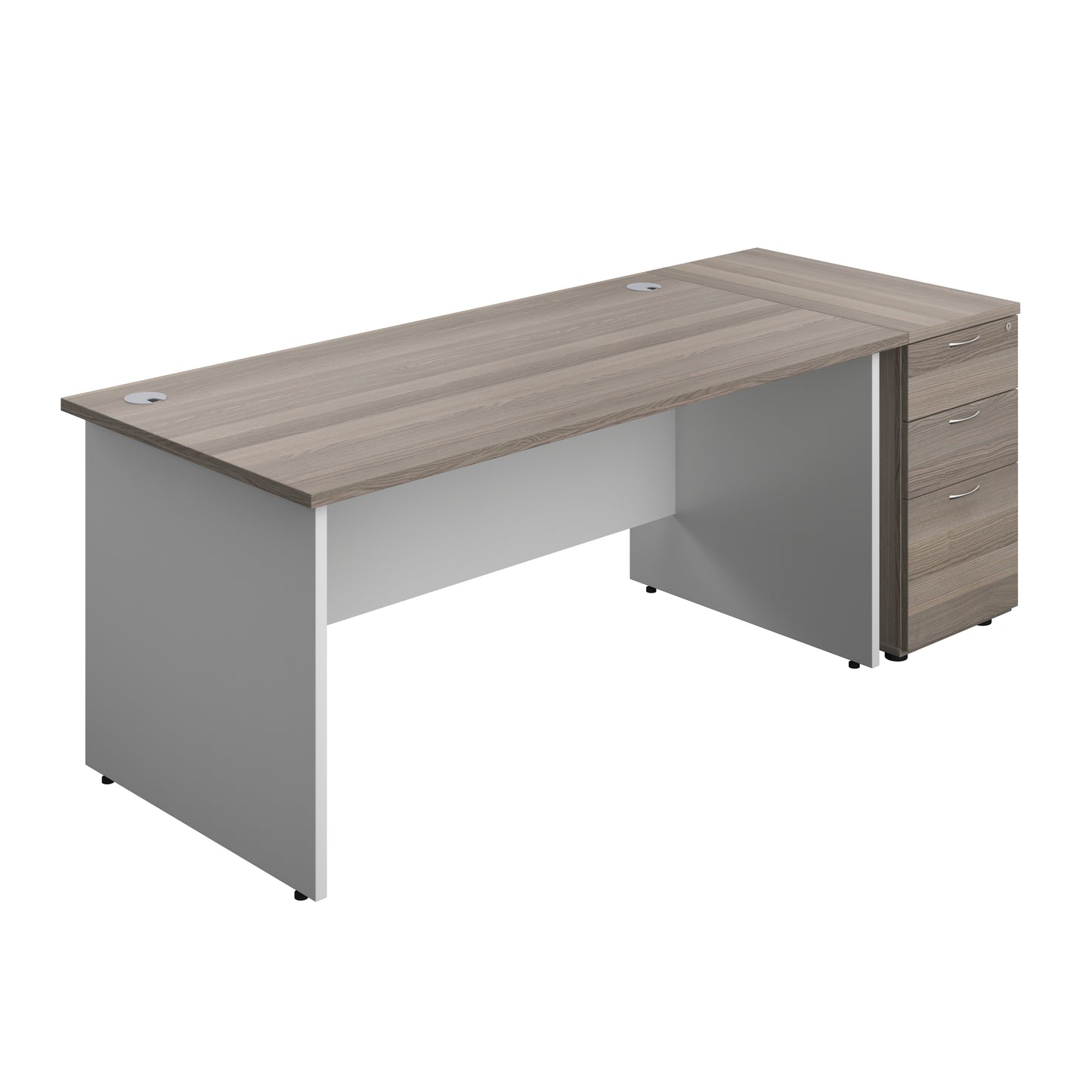 Aztec|Panel|Rectangular Desk with 3 Drawer 800 Desk High Pedestal|1600x800|Grey Oak-White