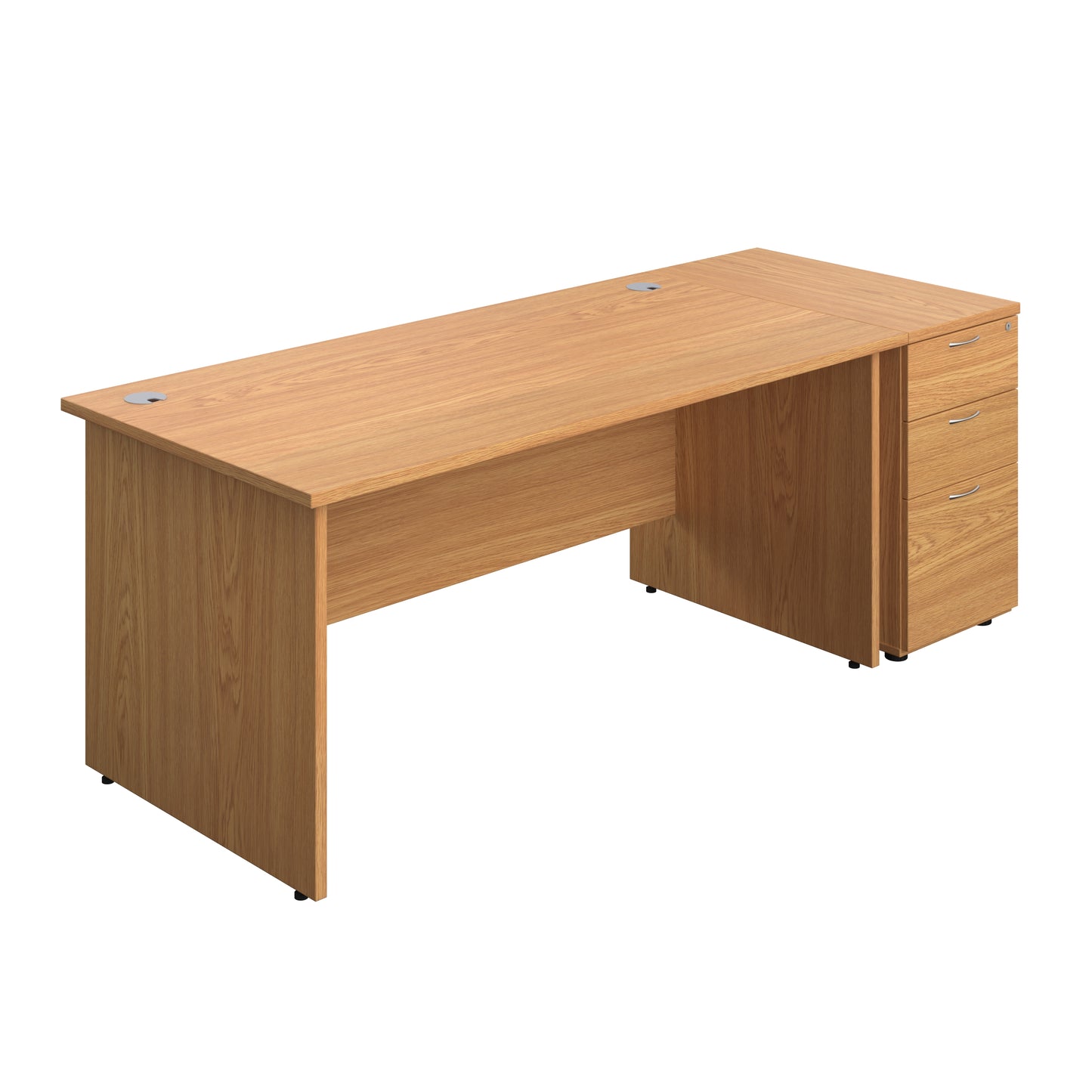 Aztec|Panel|Rectangular Desk with 3 Drawer Desk High Pedestal|1600x800|Nova Oak