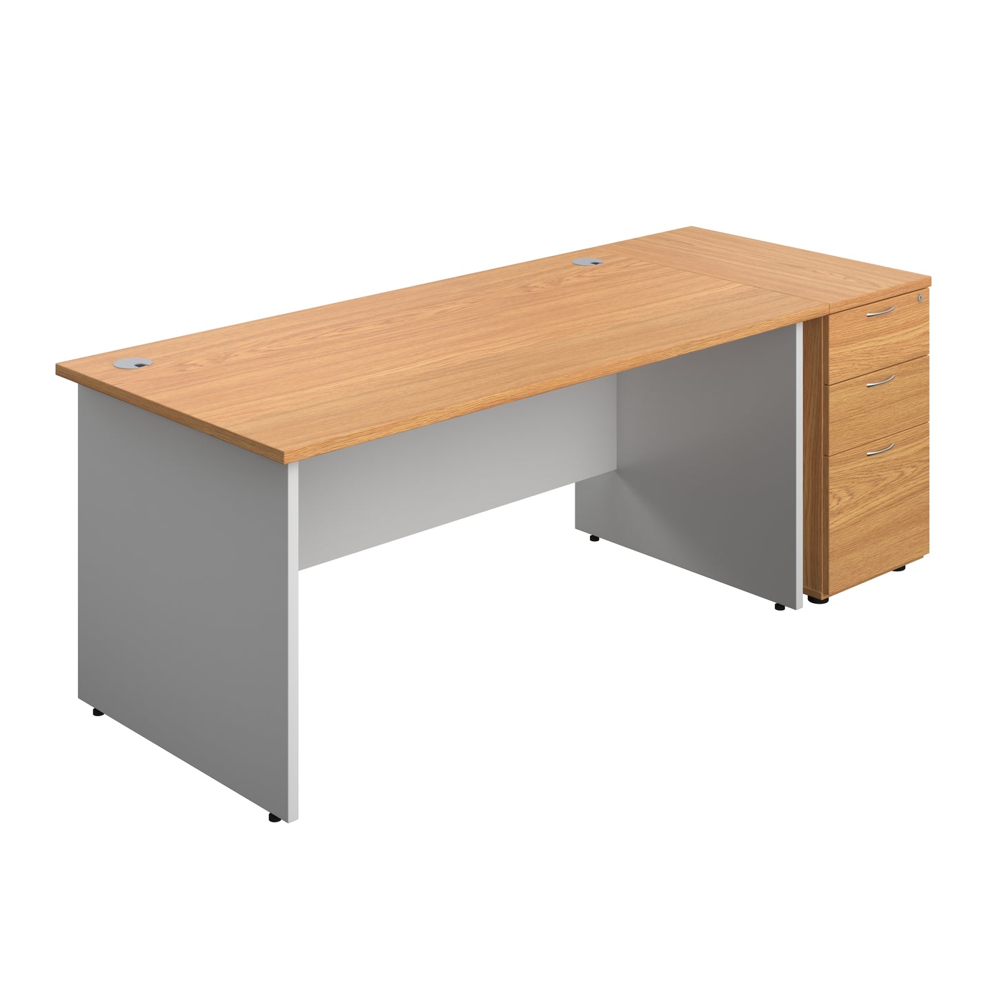Aztec|Panel|Rectangular Desk with 3 Drawer 800 Desk High Pedestal|1600x800|Nova Oak-White