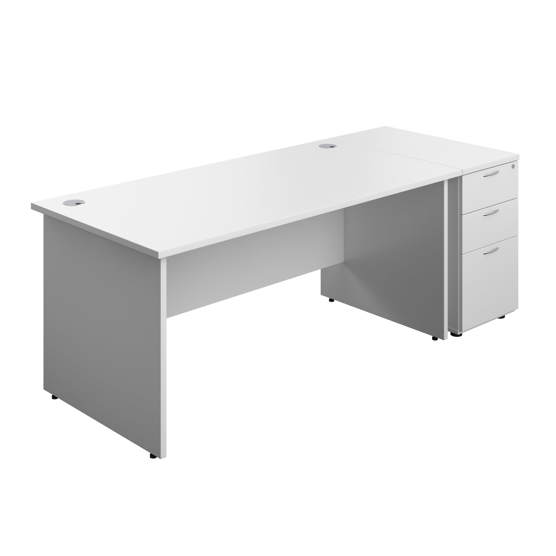 Aztec|Panel|Rectangular Desk with 3 Drawer Desk High Pedestal|1600x800|White