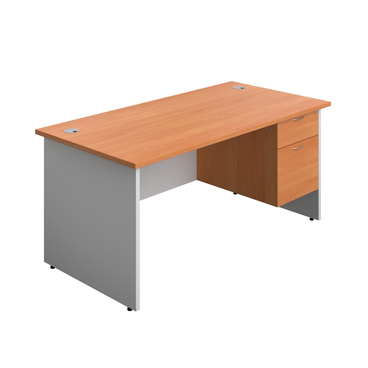 Aztec|Panel|Rectangular Desk with 2 Drawer Fixed Pedestal|1600x800|Beech-White