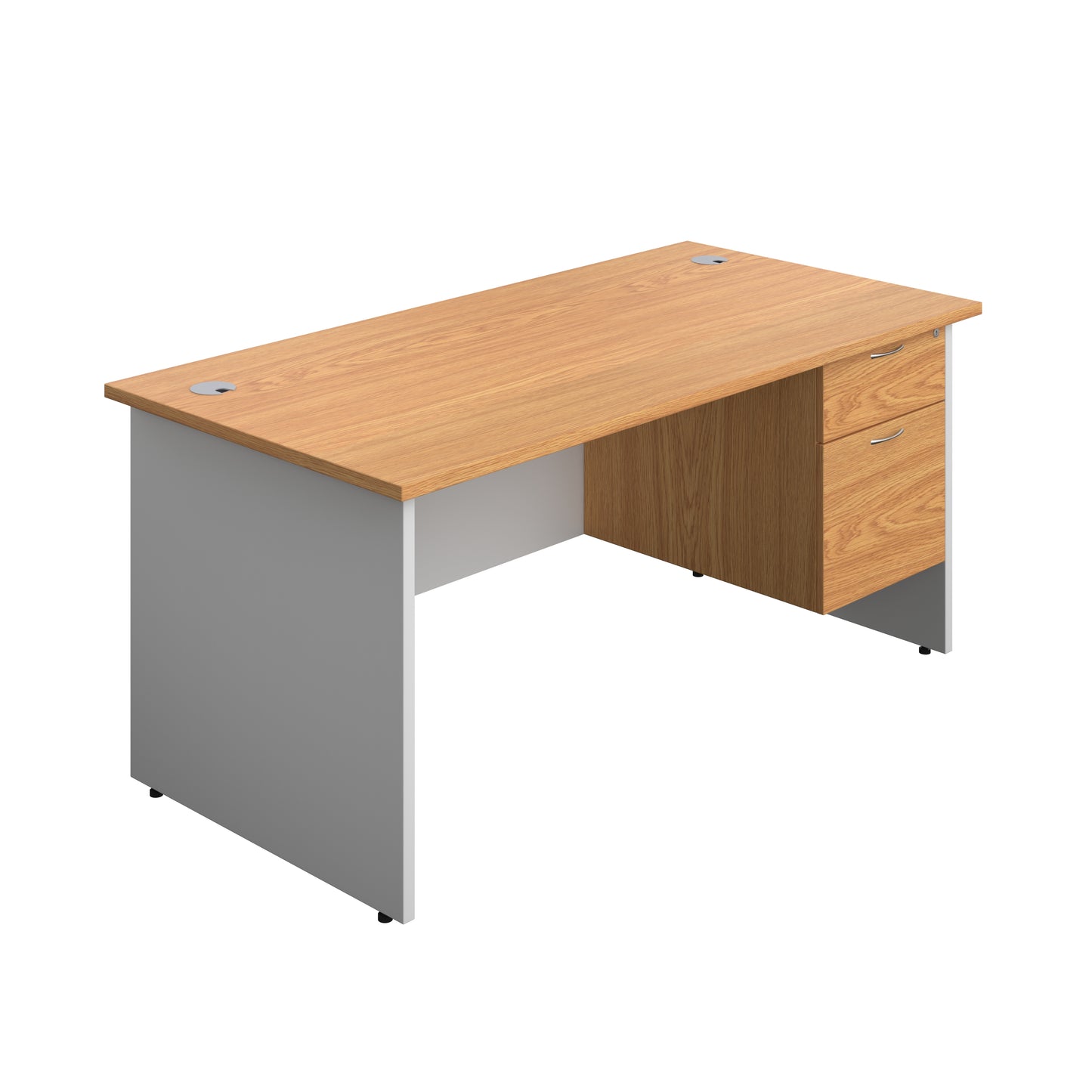 Aztec|Panel|Rectangular Desk with 2 Drawer Fixed Pedestal|1600x800|Nova Oak-White
